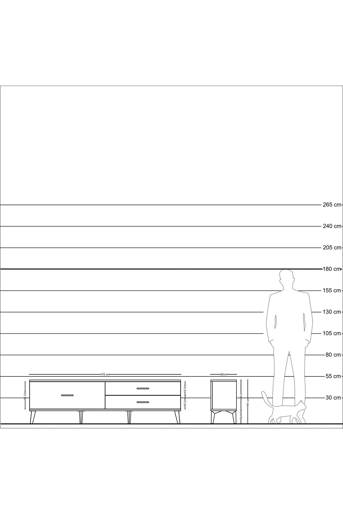 Arges TV Ünitesi 3 Çekmeceli  176x30x51 Çam-Antrasit/Antrasit