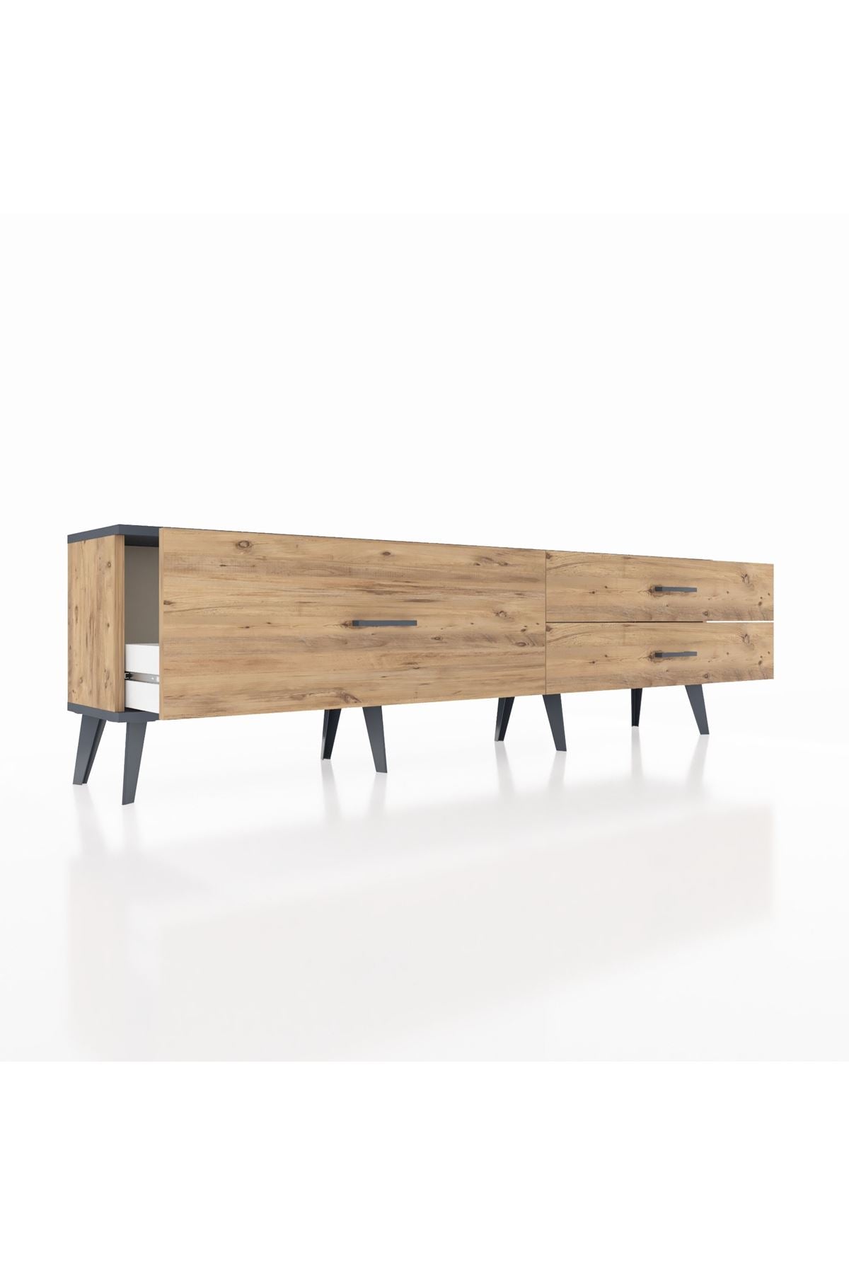 Arges TV Ünitesi 3 Çekmeceli  176x30x51 Çam-Antrasit/Çam