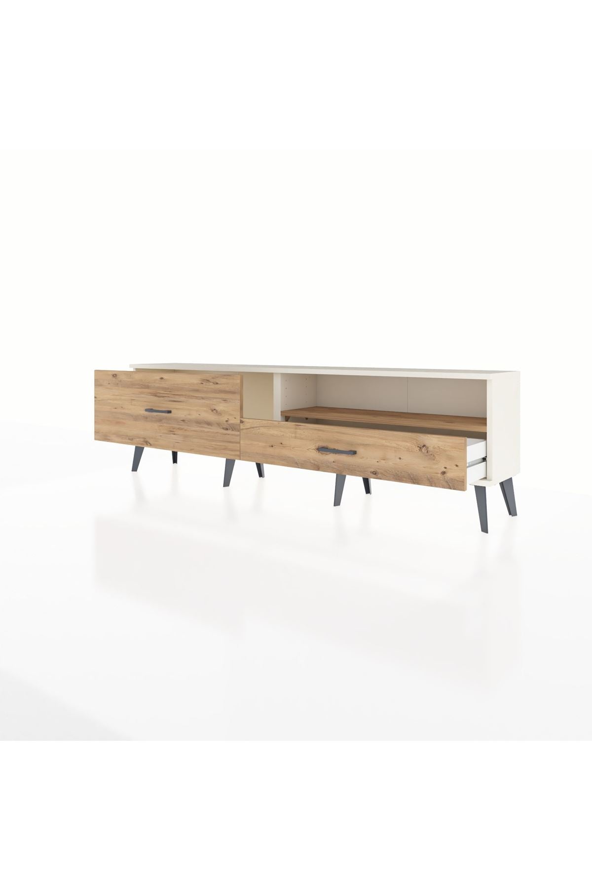 Arges TV Ünitesi Tek Raflı 2 Çekmeceli  176x30x51 Aytaşı-Çam/Çam