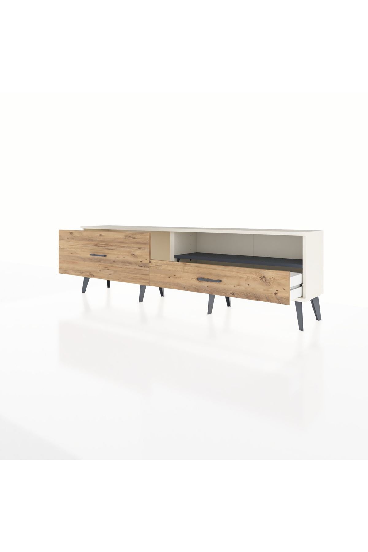 Arges TV Ünitesi Tek Raflı 2 Çekmeceli  176x30x51 Aytaşı-Antrasit/Çam