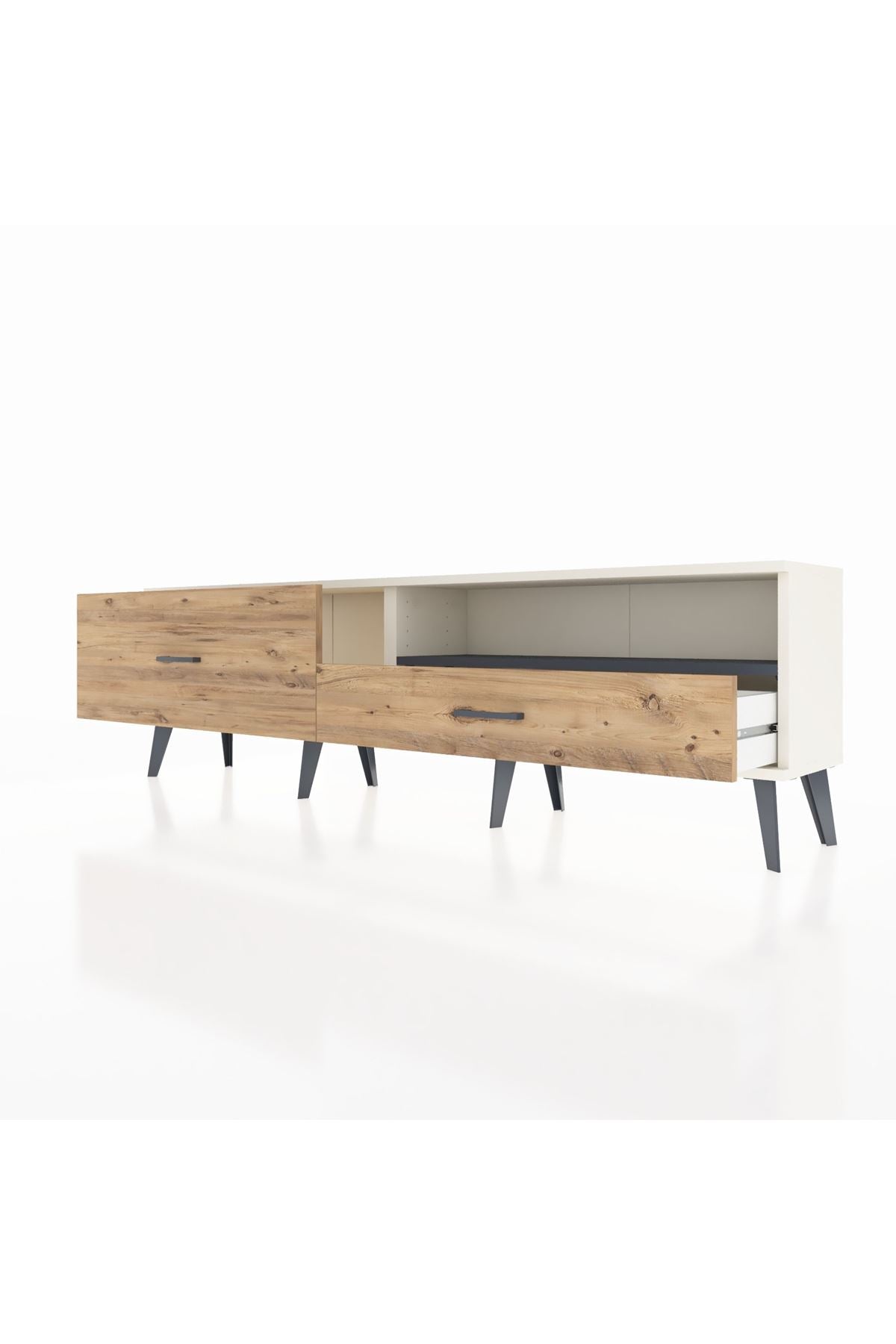 Arges TV Ünitesi Tek Raflı 2 Çekmeceli  176x30x51 Aytaşı-Antrasit/Çam