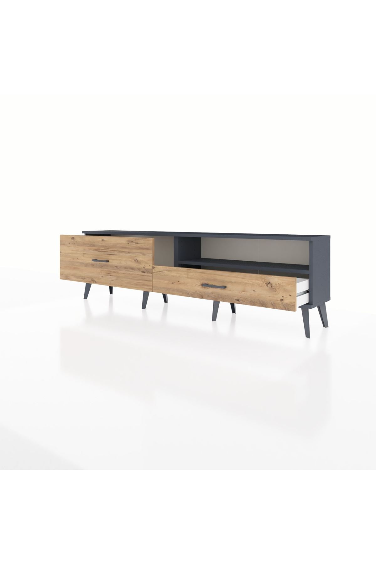 Arges TV Ünitesi Tek Raflı 2 Çekmeceli  176x30x51 Antrasit-Antrasit/Çam