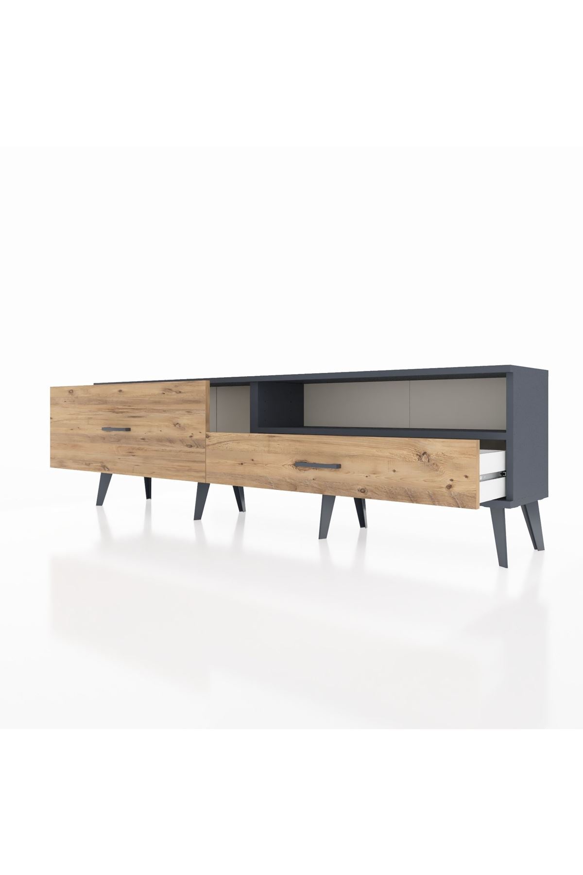 Arges TV Ünitesi Tek Raflı 2 Çekmeceli  176x30x51 Antrasit-Antrasit/Çam