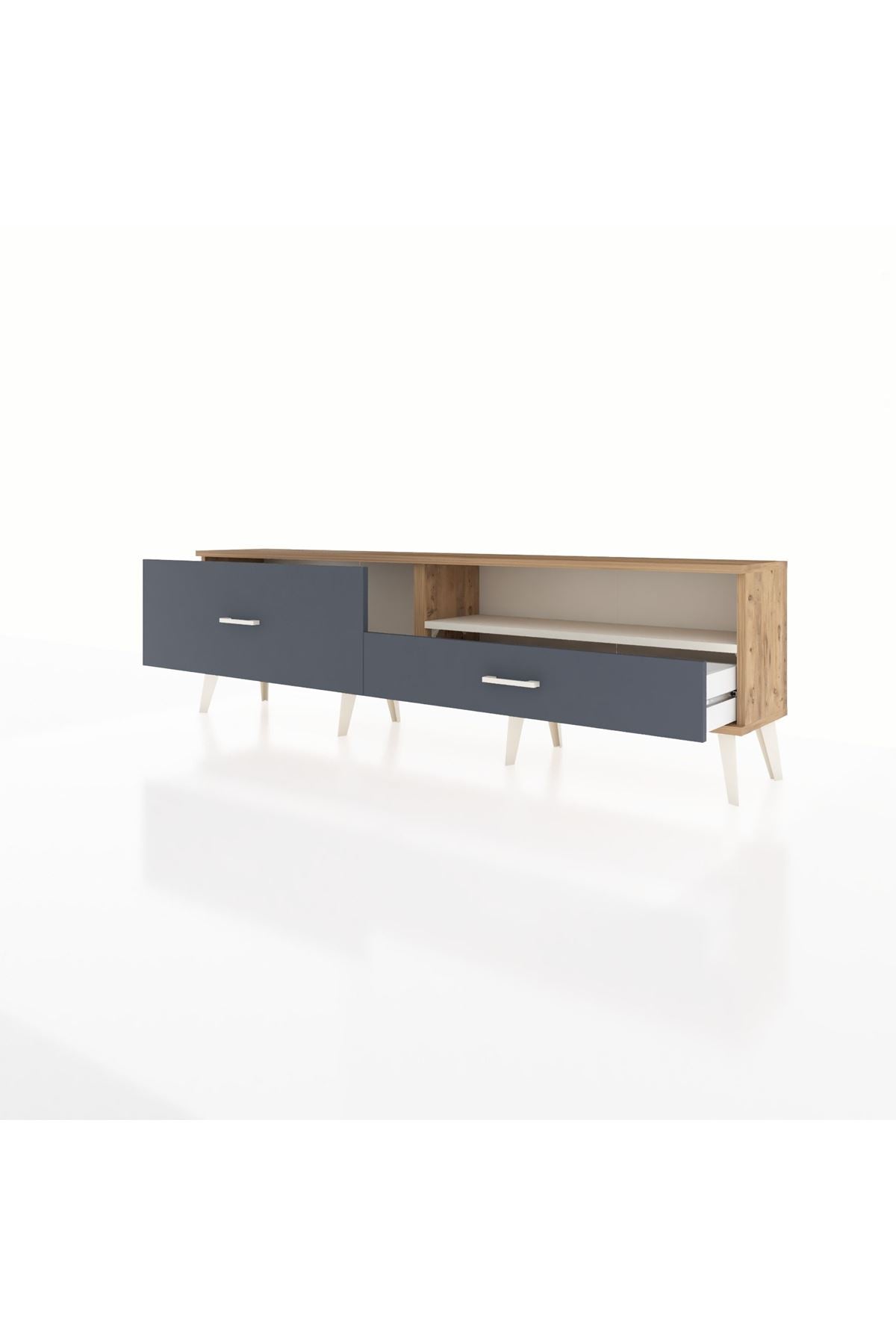 Arges TV Ünitesi Tek Raflı 2 Çekmeceli  176x30x51 Çam-Aytaşı/Antrasit