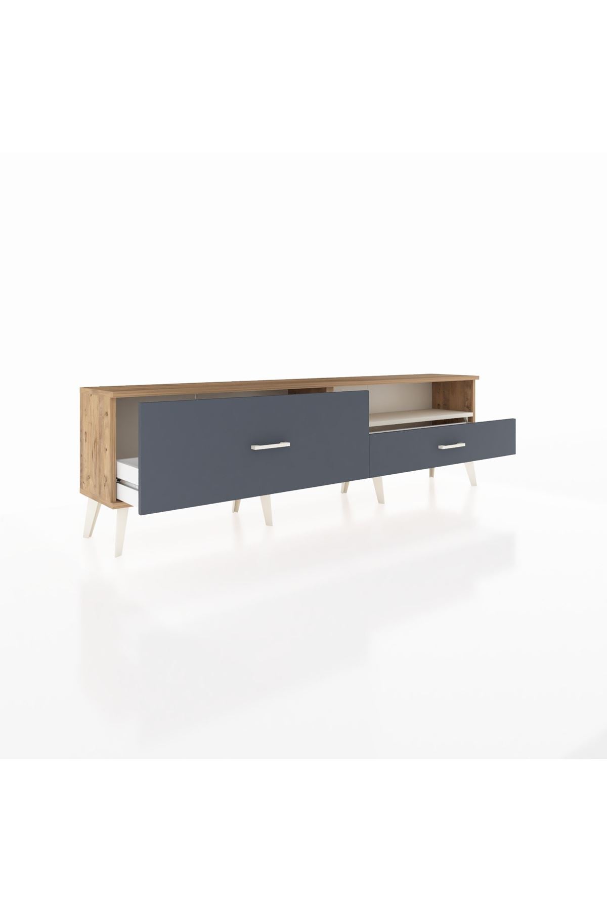 Arges TV Ünitesi Tek Raflı 2 Çekmeceli  176x30x51 Çam-Aytaşı/Antrasit