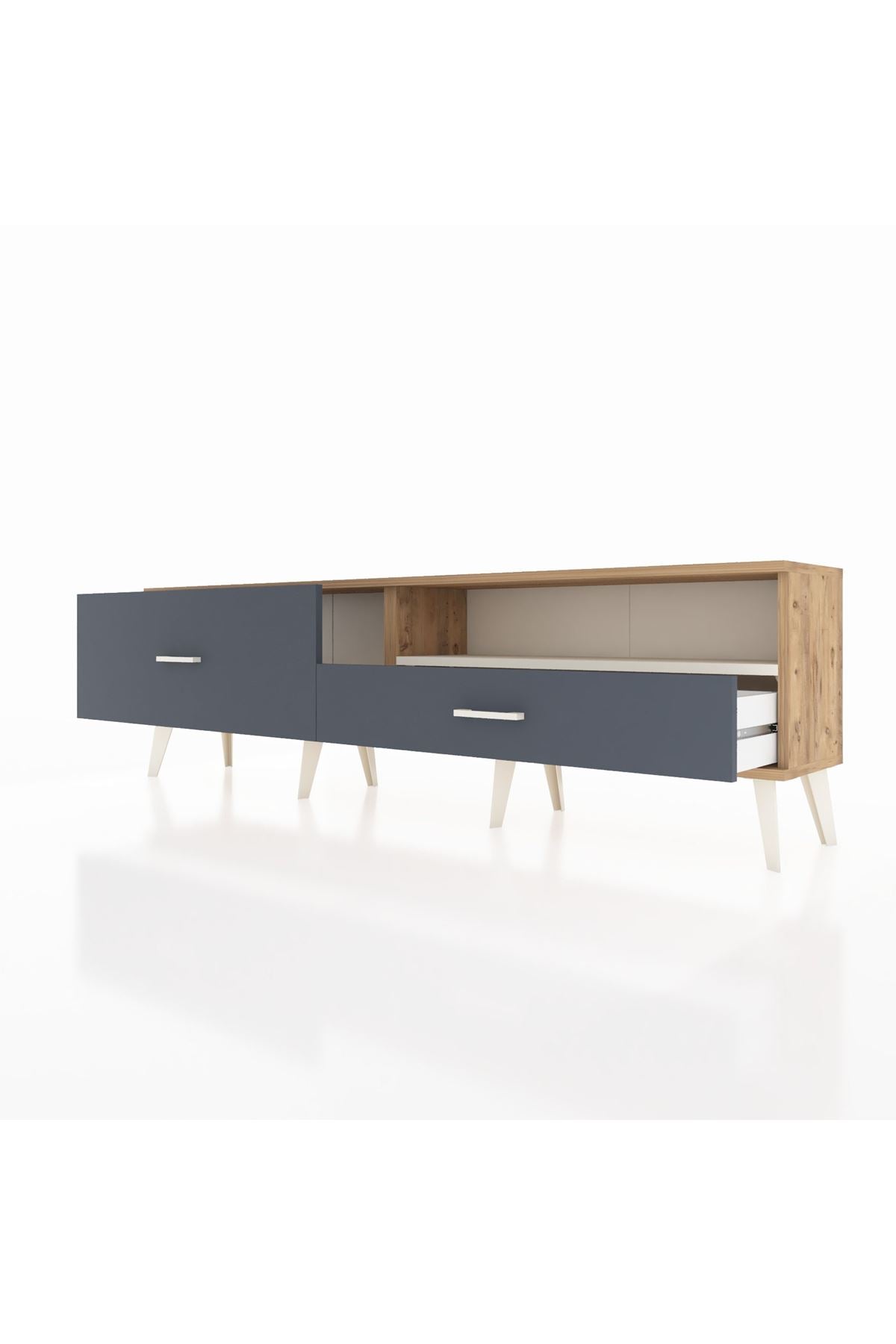 Arges TV Ünitesi Tek Raflı 2 Çekmeceli  176x30x51 Çam-Aytaşı/Antrasit