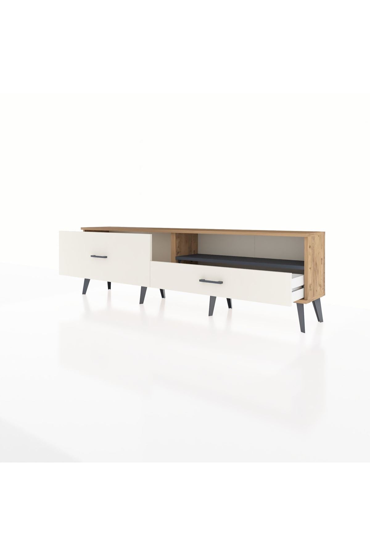 Arges TV Ünitesi Tek Raflı 2 Çekmeceli  176x30x51 Çam-Antrasit/Aytaşı