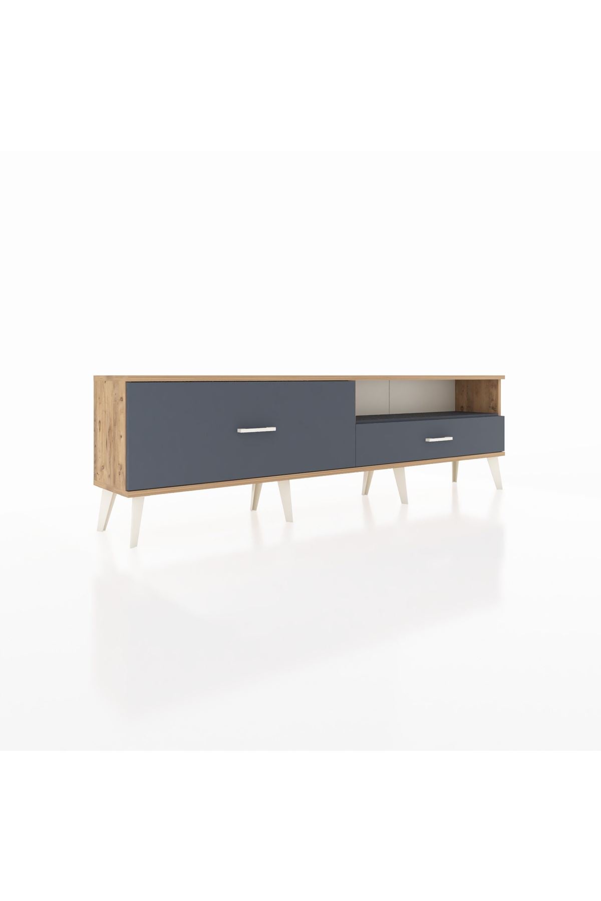 Arges TV Ünitesi Tek Raflı 2 Çekmeceli  176x30x51 Çam-Antrasit/Antrasit