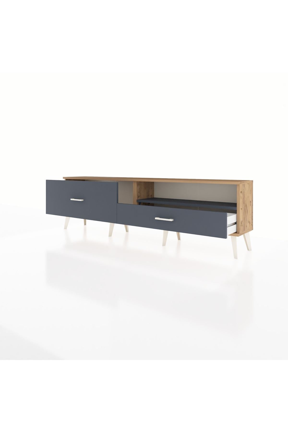 Arges TV Ünitesi Tek Raflı 2 Çekmeceli  176x30x51 Çam-Antrasit/Antrasit