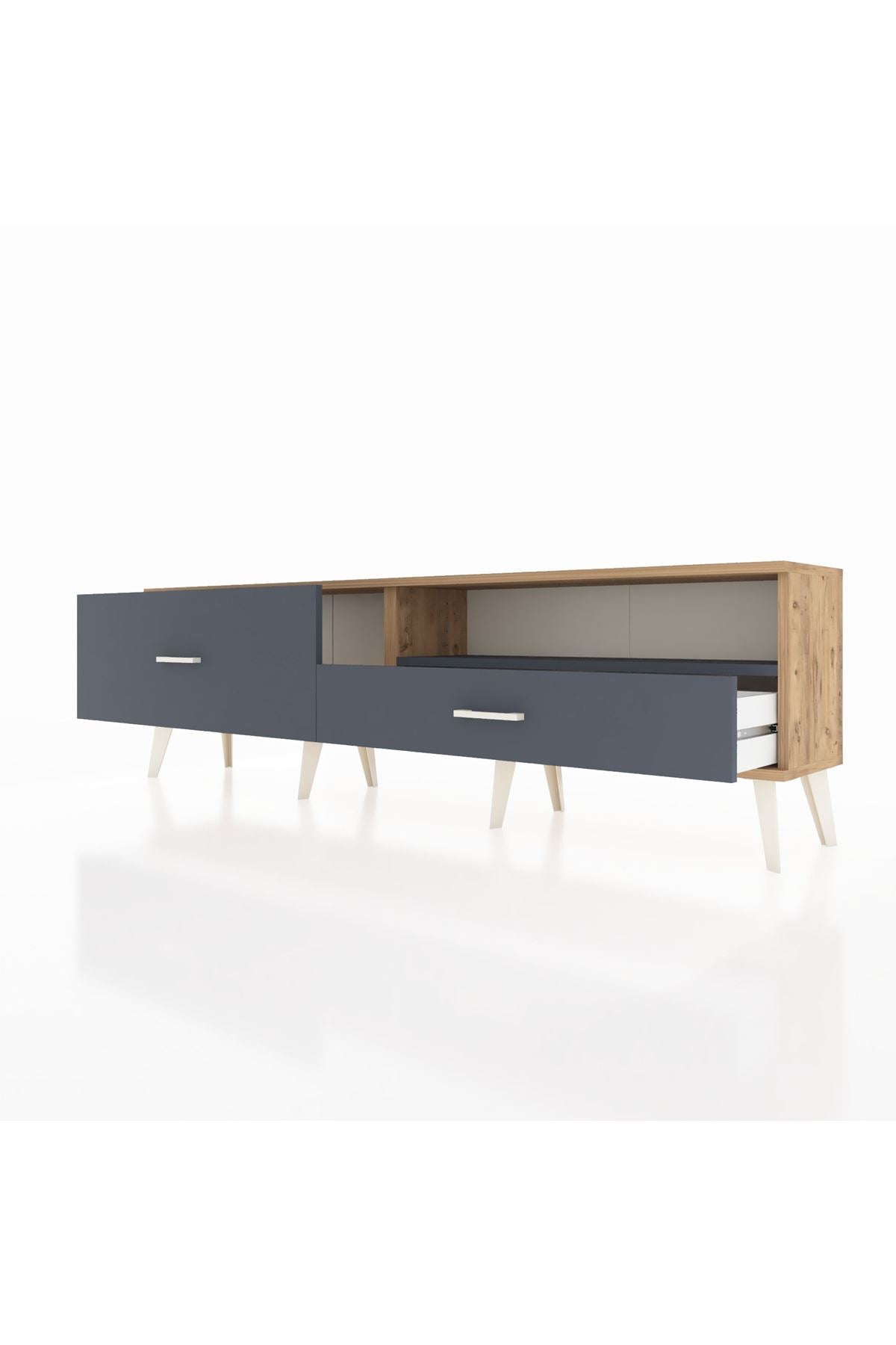 Arges TV Ünitesi Tek Raflı 2 Çekmeceli  176x30x51 Çam-Antrasit/Antrasit