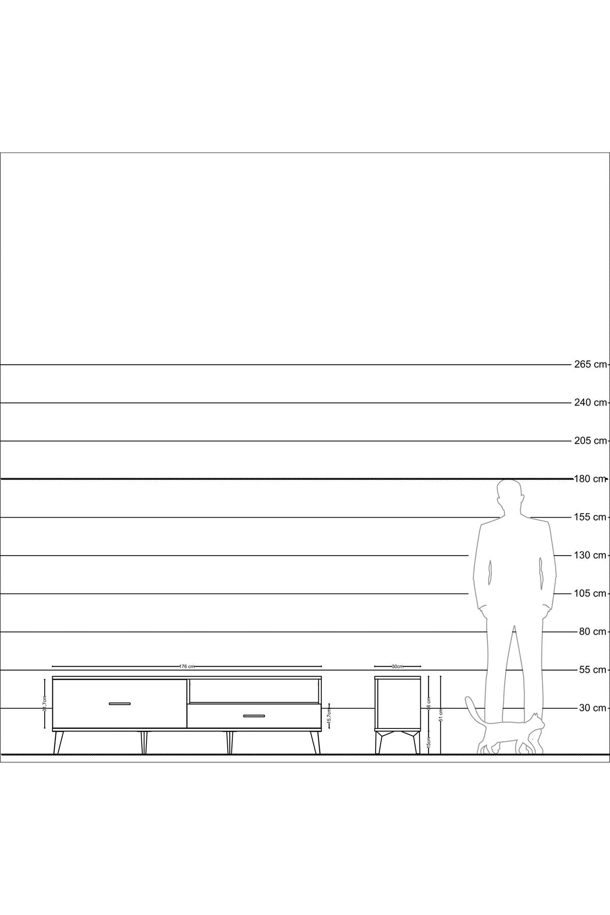 Arges TV Ünitesi Tek Raflı 2 Çekmeceli  176x30x51 Çam-Antrasit/Antrasit