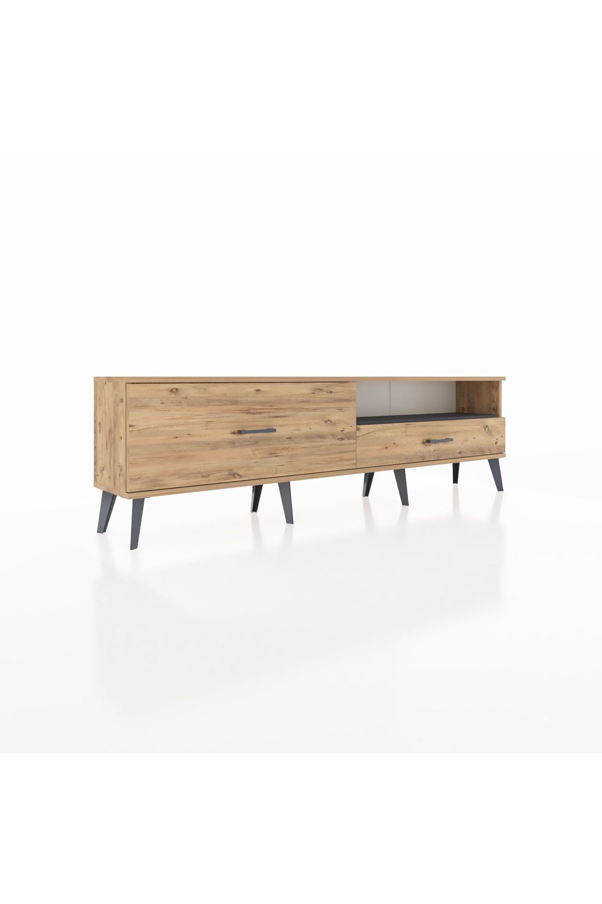 Arges TV Ünitesi Tek Raflı 2 Çekmeceli  176x30x51 Çam-Antrasit/Çam