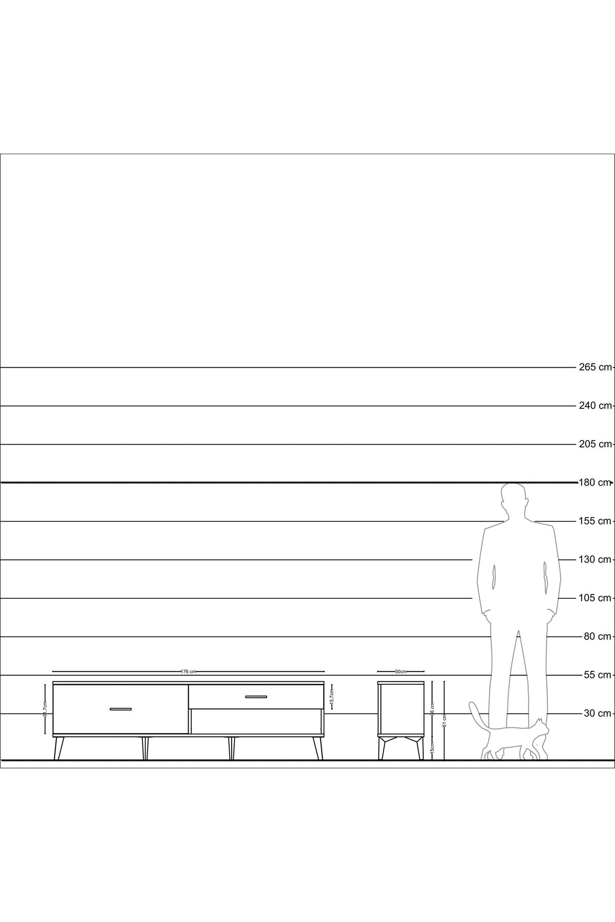 Arges TV Ünitesi 2 Çekmeceli  176x30x51 Aytaşı-Antrasit/Aytaşı