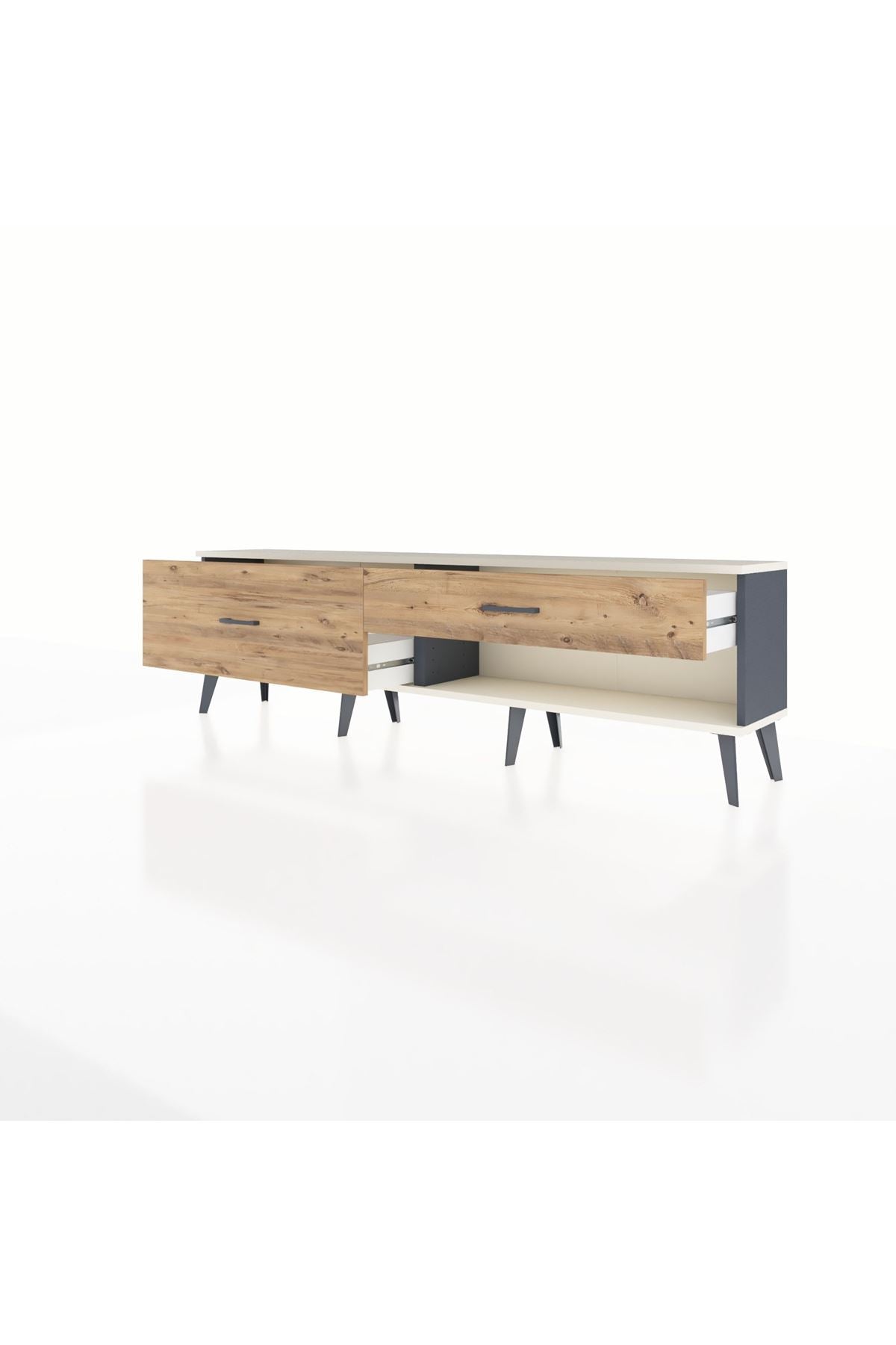 Arges TV Ünitesi 2 Çekmeceli  176x30x51 Antrasit-Aytaşı/Çam