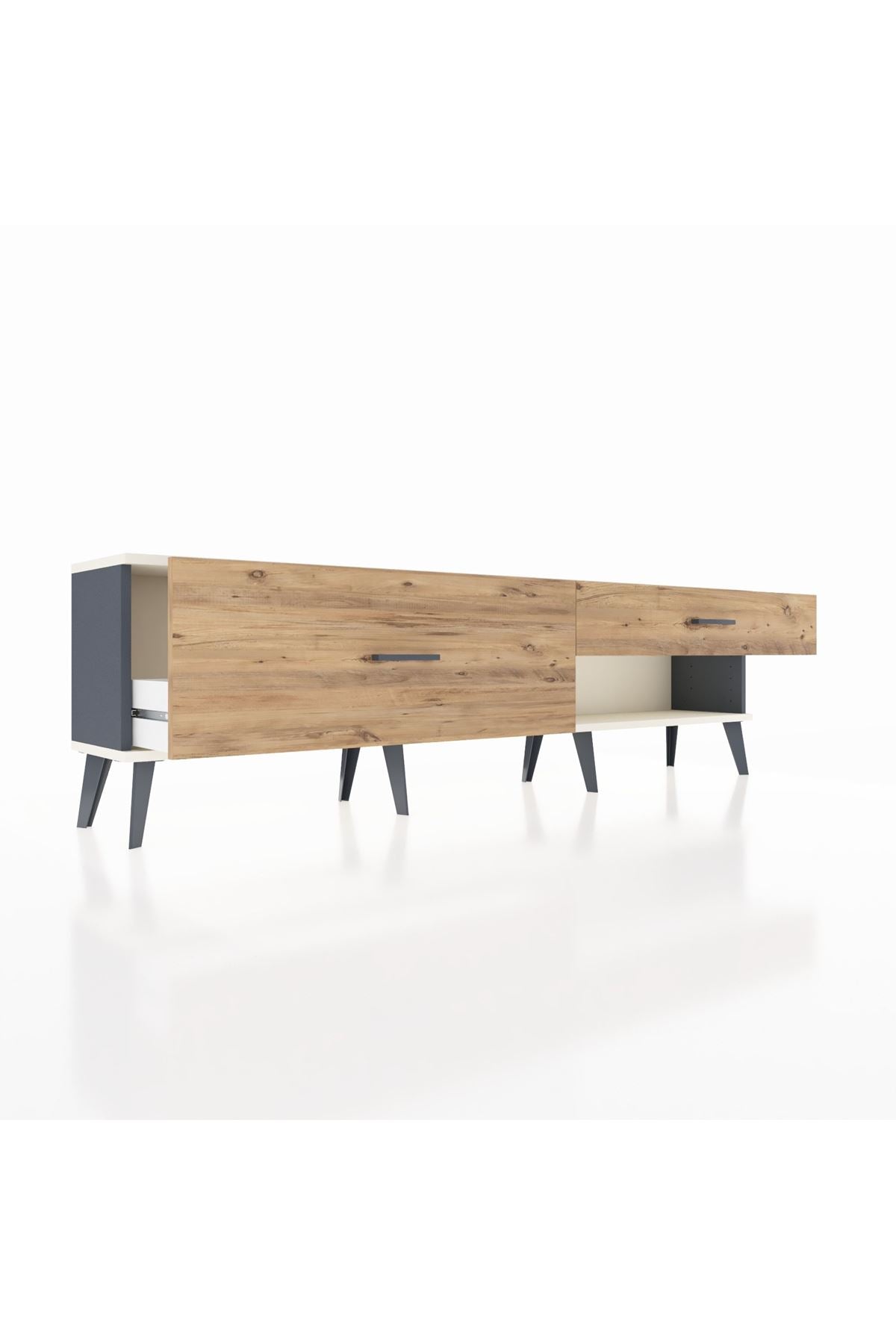 Arges TV Ünitesi 2 Çekmeceli  176x30x51 Antrasit-Aytaşı/Çam