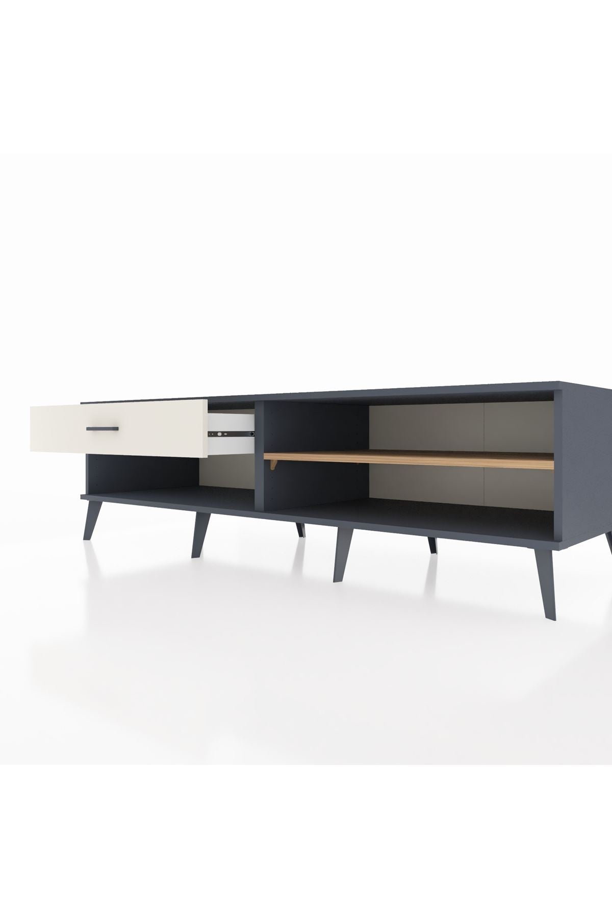 Kronos TV Ünitesi Tek Raflı Tek Çekmeceli  176x59x51 Antrasit-Çam/Aytaşı