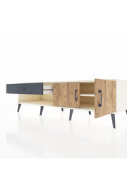 Kronos TV Ünitesi Tek Raflı Tek Çekmeceli 2 Kapaklı 176x59x51 Aytaşı-Çam/Antrasit