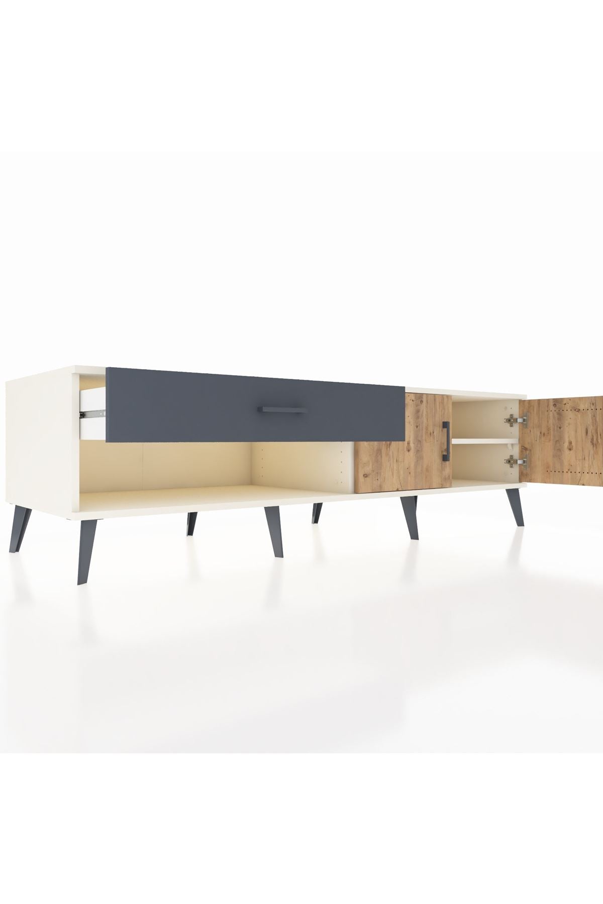 Kronos TV Ünitesi Tek Raflı Tek Çekmeceli 2 Kapaklı 176x59x51 Aytaşı-Çam/Antrasit