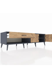 Kronos TV Ünitesi Tek Raflı Tek Çekmeceli 2 Kapaklı 176x59x51 Antrasit-Çam/Çam