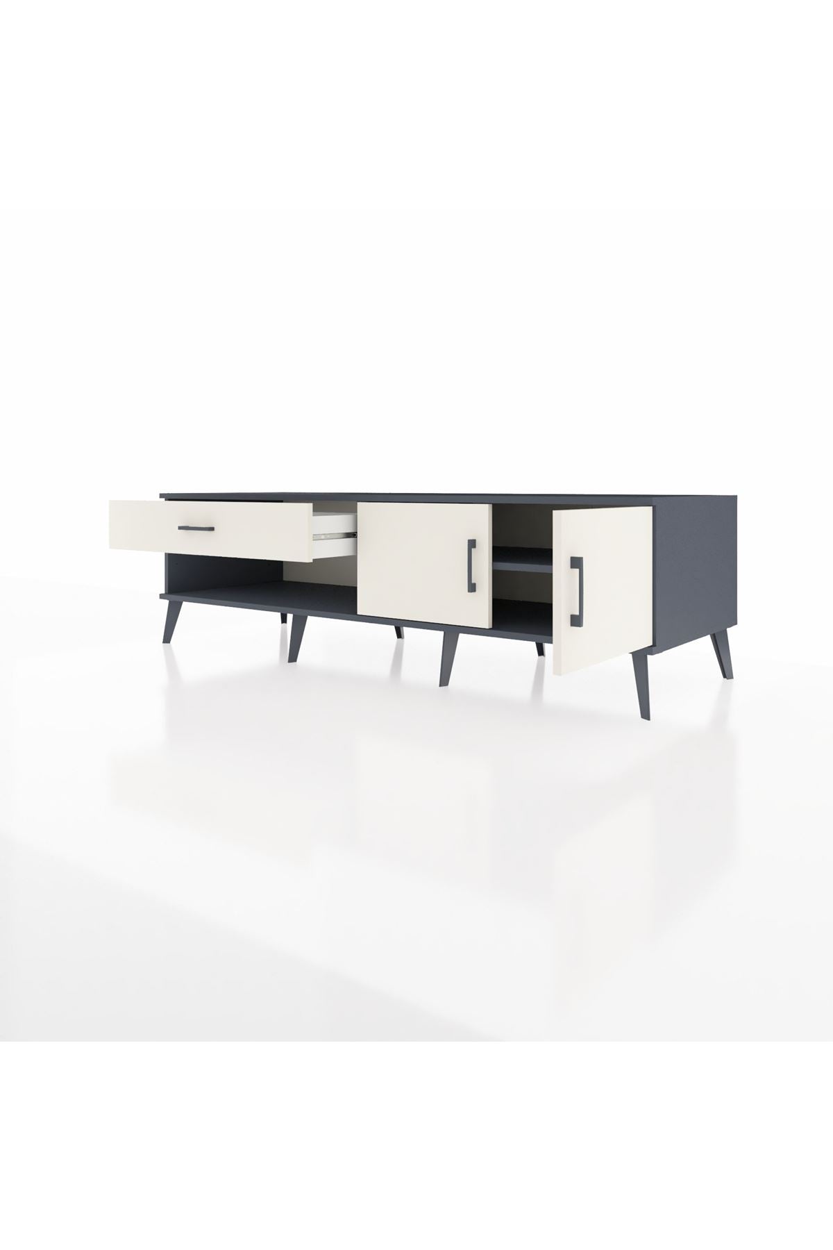 Kronos TV Ünitesi Tek Raflı Tek Çekmeceli 2 Kapaklı 176x59x51 Antrasit-Aytaşı/Aytaşı