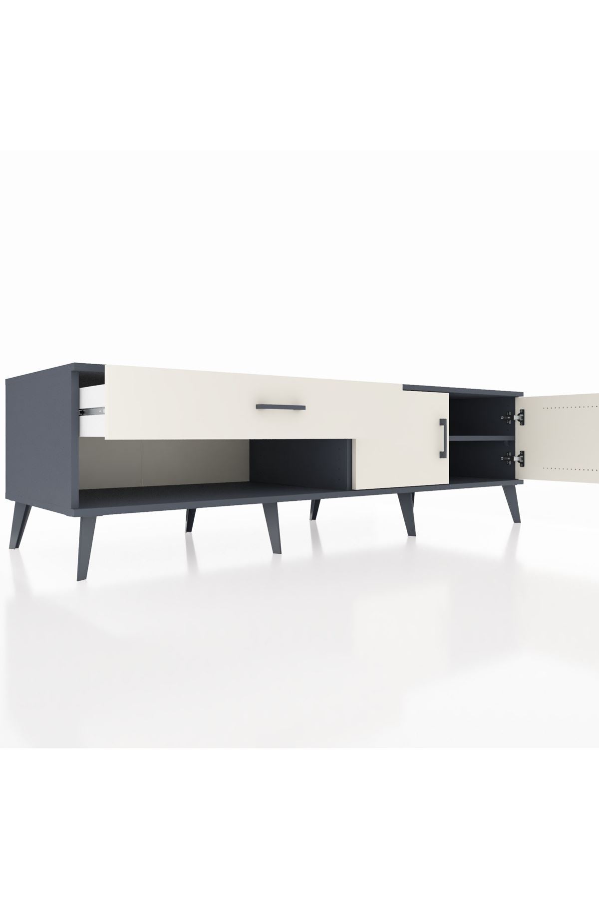 Kronos TV Ünitesi Tek Raflı Tek Çekmeceli 2 Kapaklı 176x59x51 Antrasit-Aytaşı/Aytaşı