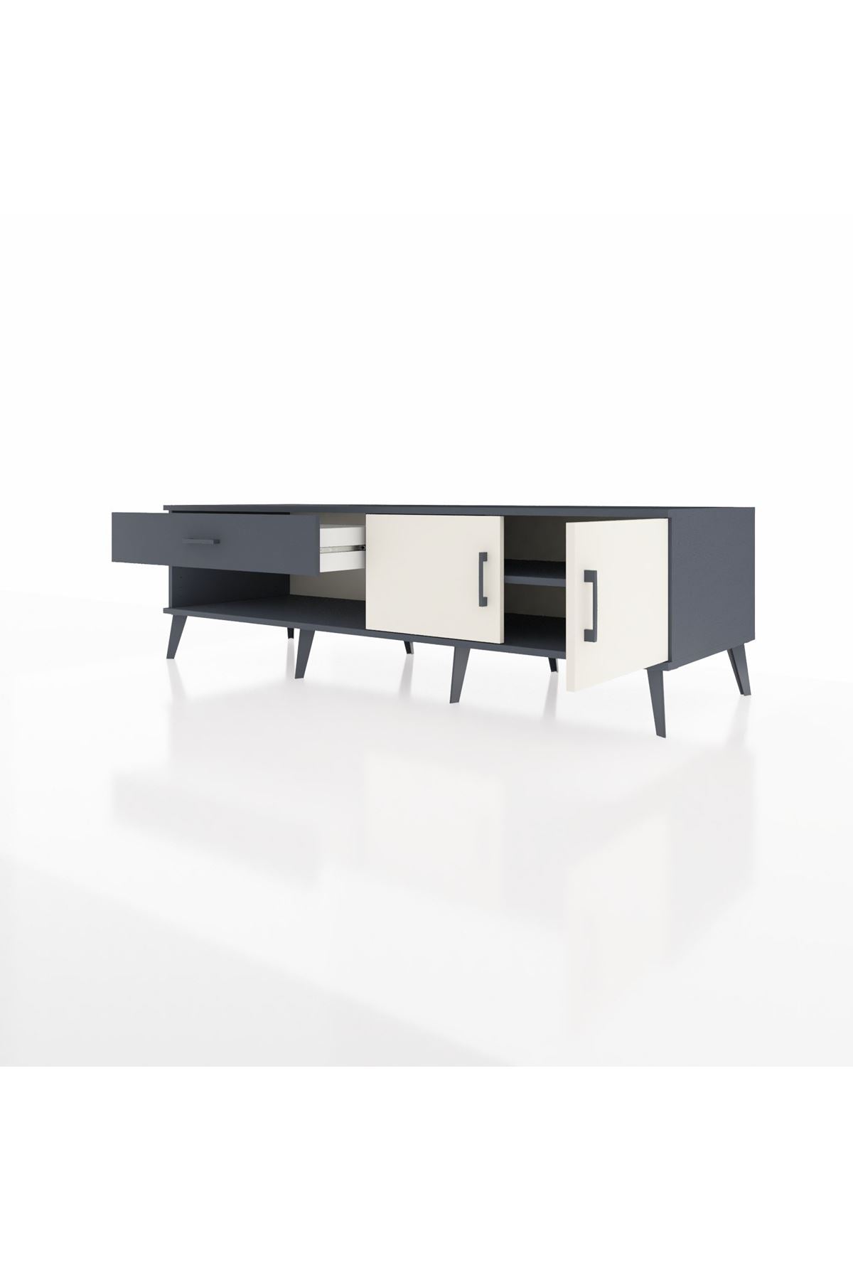 Kronos TV Ünitesi Tek Raflı Tek Çekmeceli 2 Kapaklı 176x59x51 Antrasit-Aytaşı/Antrasit