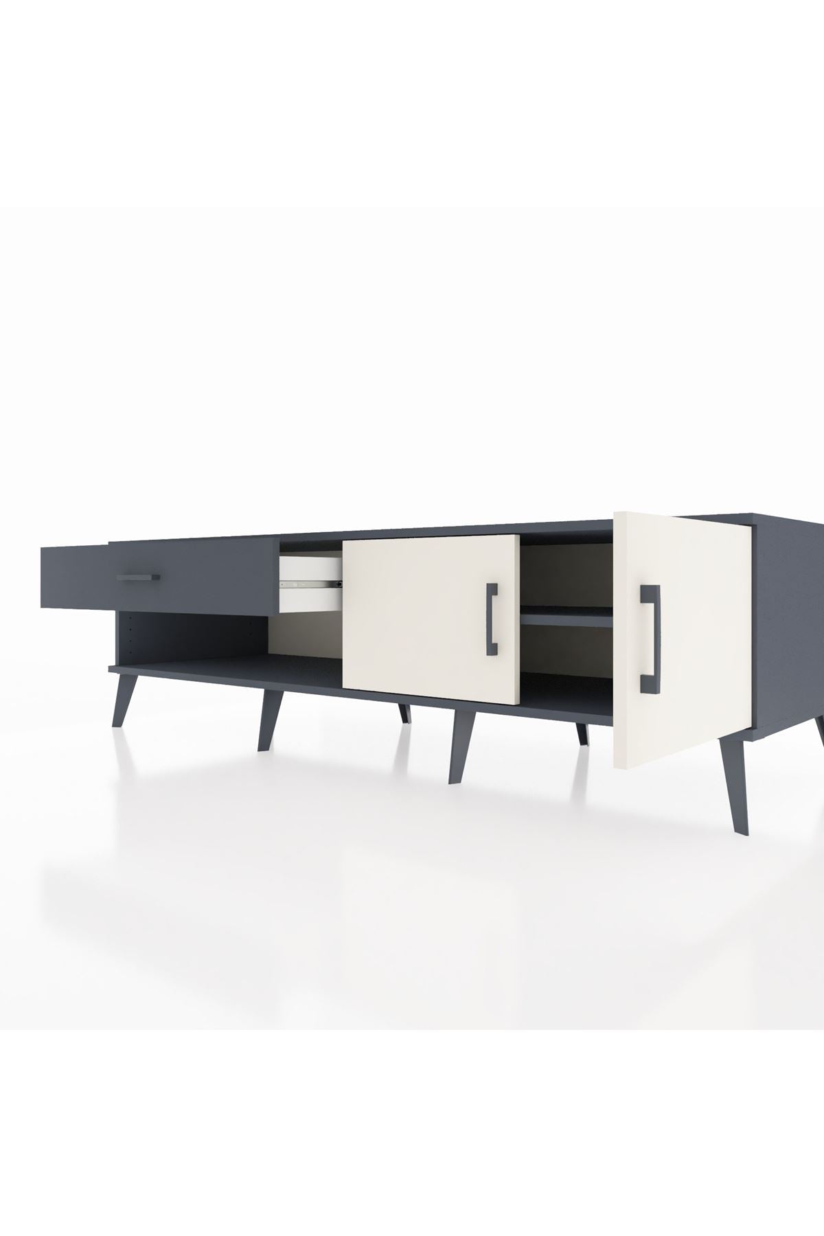 Kronos TV Ünitesi Tek Raflı Tek Çekmeceli 2 Kapaklı 176x59x51 Antrasit-Aytaşı/Antrasit