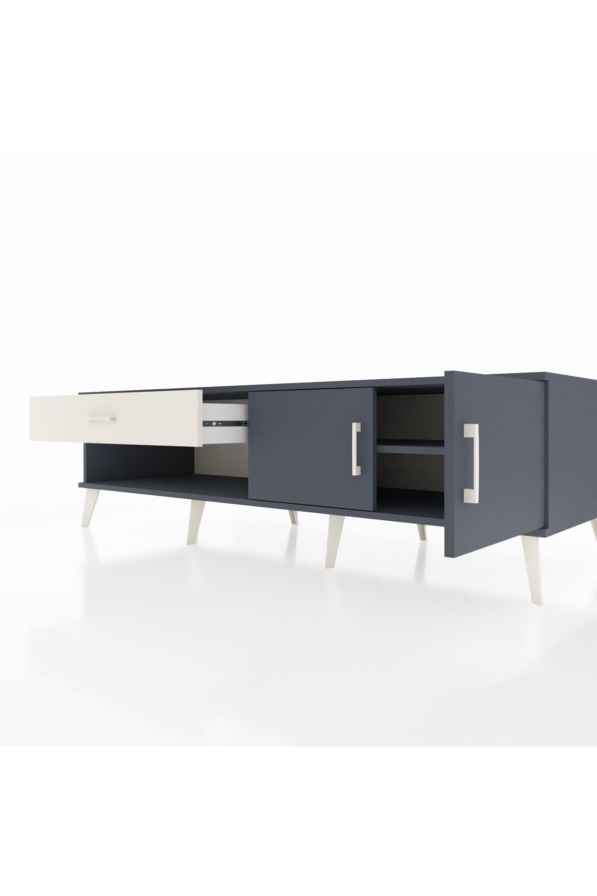 Kronos TV Ünitesi Tek Raflı Tek Çekmeceli 2 Kapaklı 176x59x51 Antrasit-Antrasit/Aytaşı