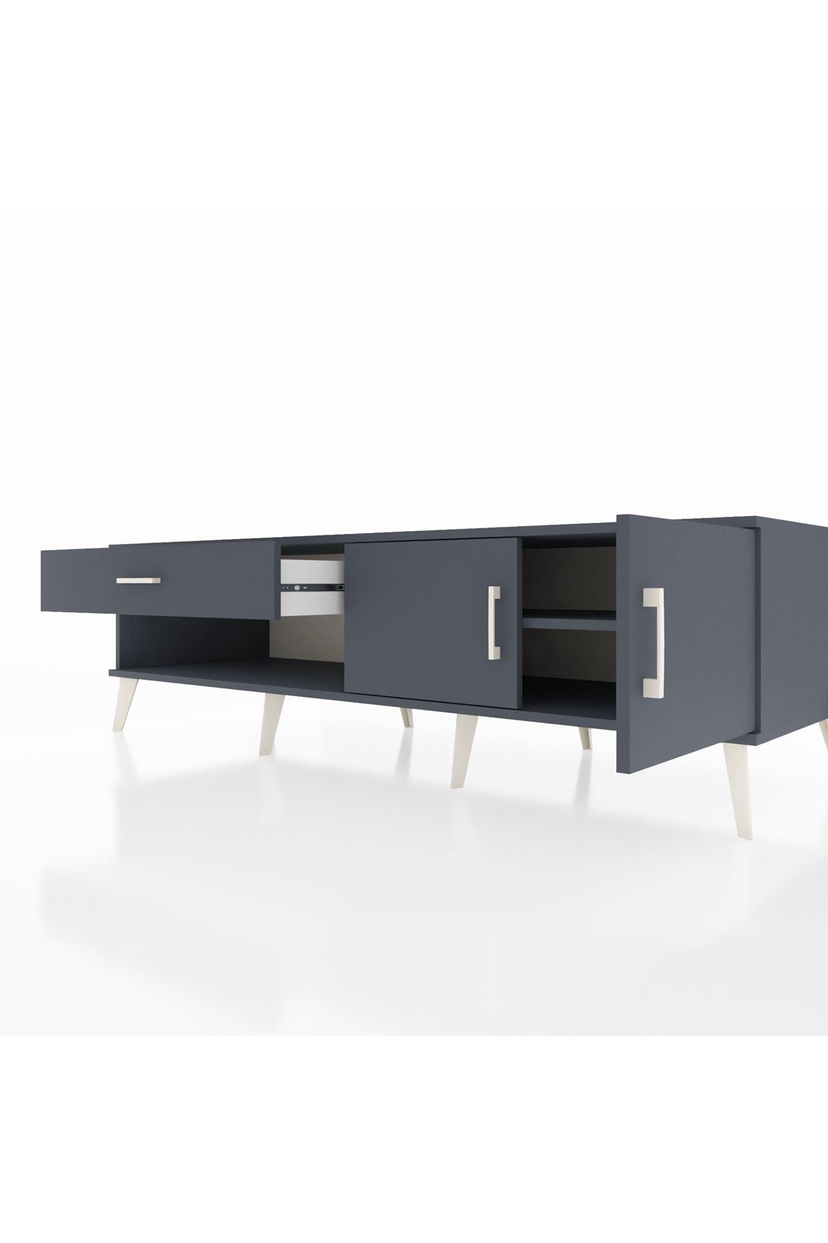 Kronos TV Ünitesi Tek Raflı Tek Çekmeceli 2 Kapaklı 176x59x51 Antrasit-Antrasit/Antrasit