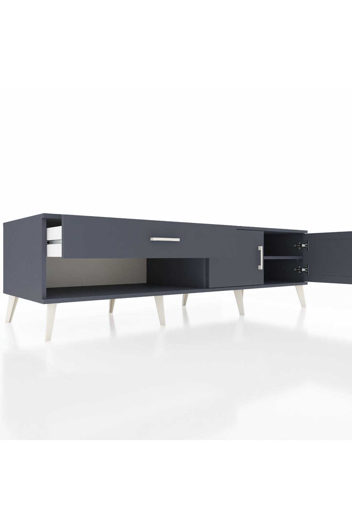 Kronos TV Ünitesi Tek Raflı Tek Çekmeceli 2 Kapaklı 176x59x51 Antrasit-Antrasit/Antrasit