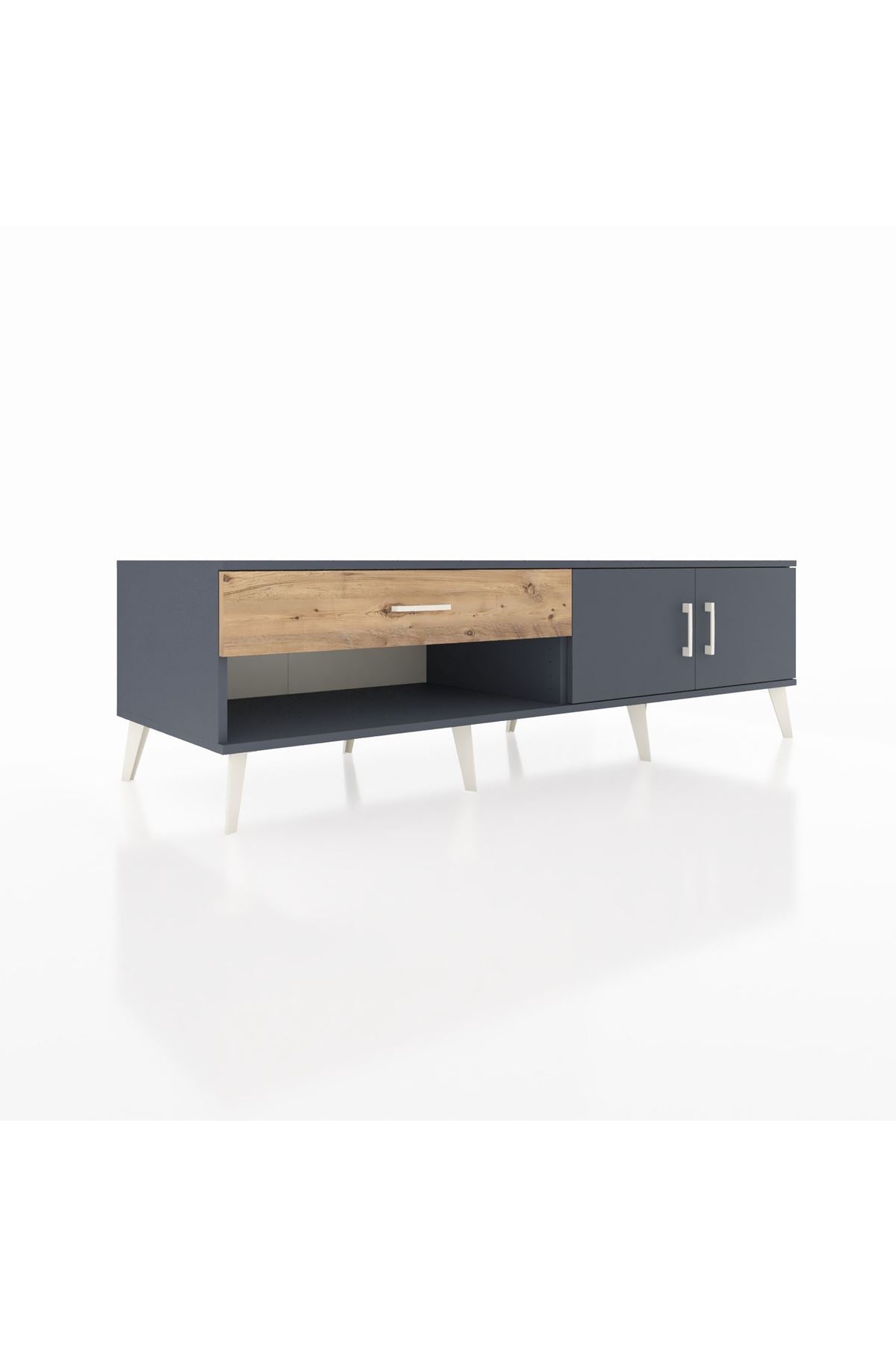 Kronos TV Ünitesi Tek Raflı Tek Çekmeceli 2 Kapaklı 176x59x51 Antrasit-Antrasit/Çam