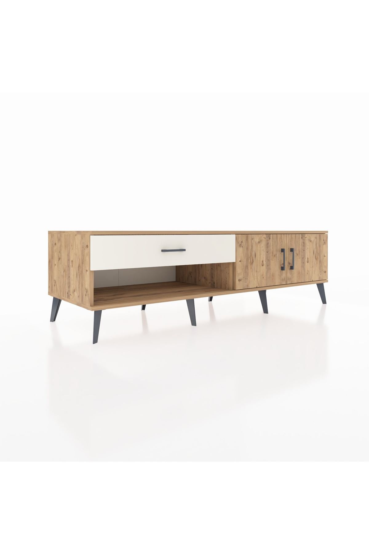 Kronos TV Ünitesi Tek Raflı Tek Çekmeceli 2 Kapaklı 176x59x51 Çam-Çam/Aytaşı