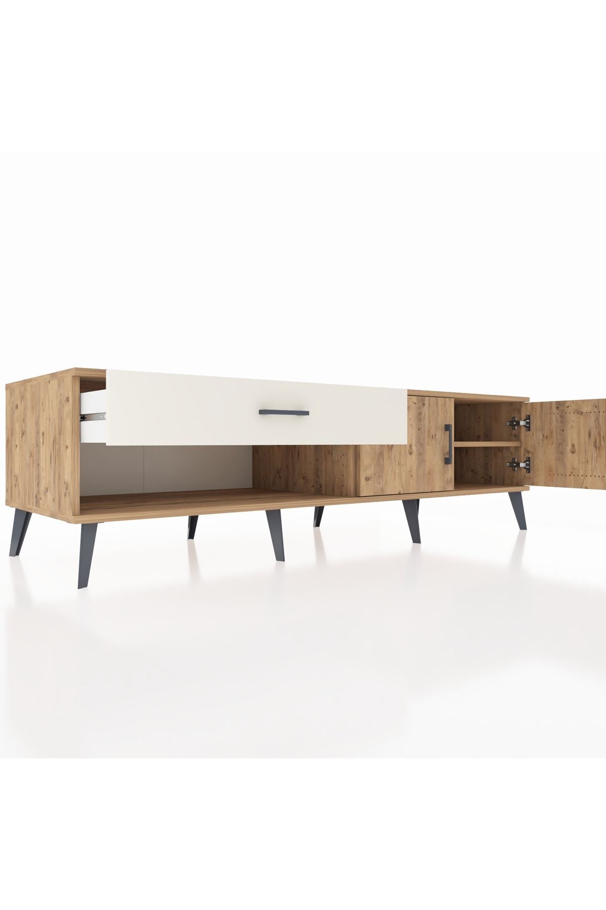 Kronos TV Ünitesi Tek Raflı Tek Çekmeceli 2 Kapaklı 176x59x51 Çam-Çam/Aytaşı