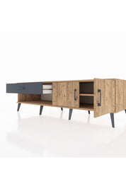 Kronos TV Ünitesi Tek Raflı Tek Çekmeceli 2 Kapaklı 176x59x51 Çam-Çam/Antrasit