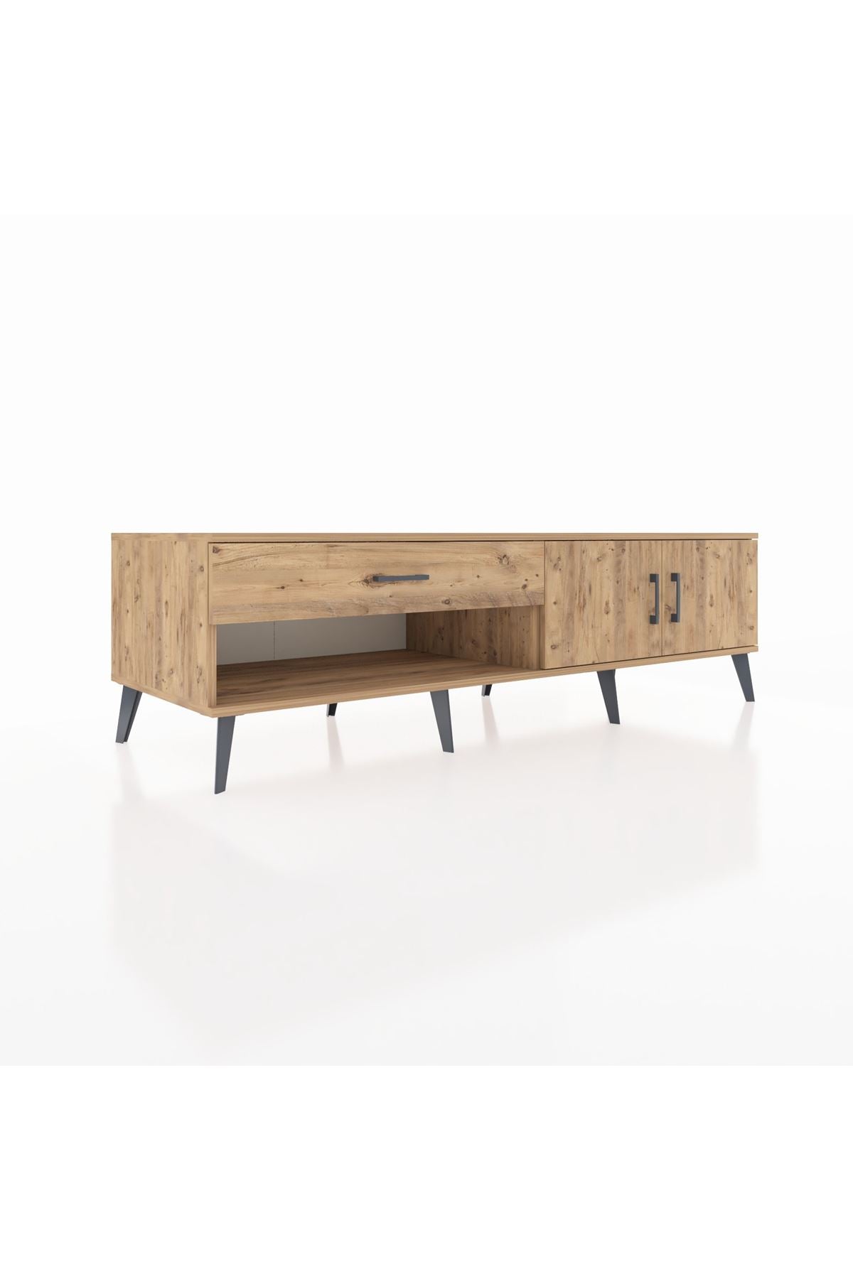 Kronos TV Ünitesi Tek Raflı Tek Çekmeceli 2 Kapaklı 176x59x51 Çam-Çam/Çam