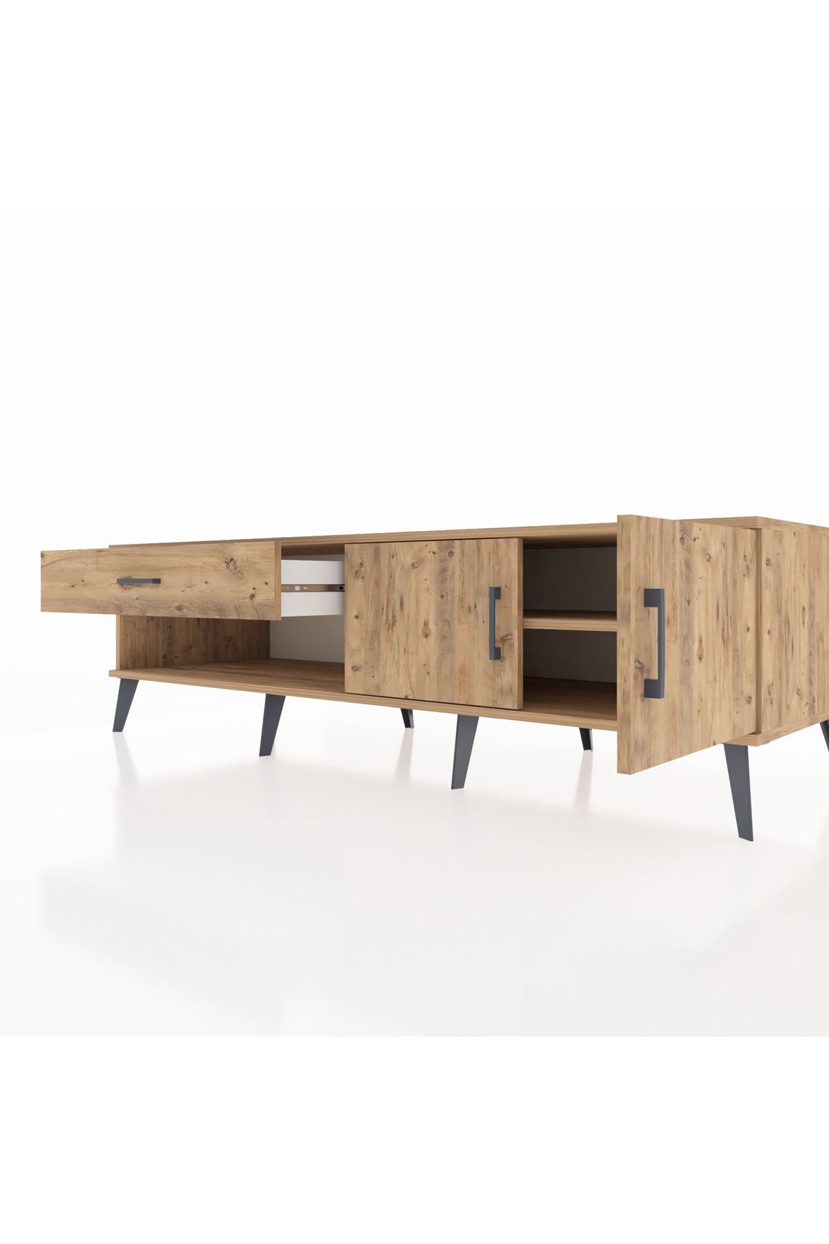 Kronos TV Ünitesi Tek Raflı Tek Çekmeceli 2 Kapaklı 176x59x51 Çam-Çam/Çam