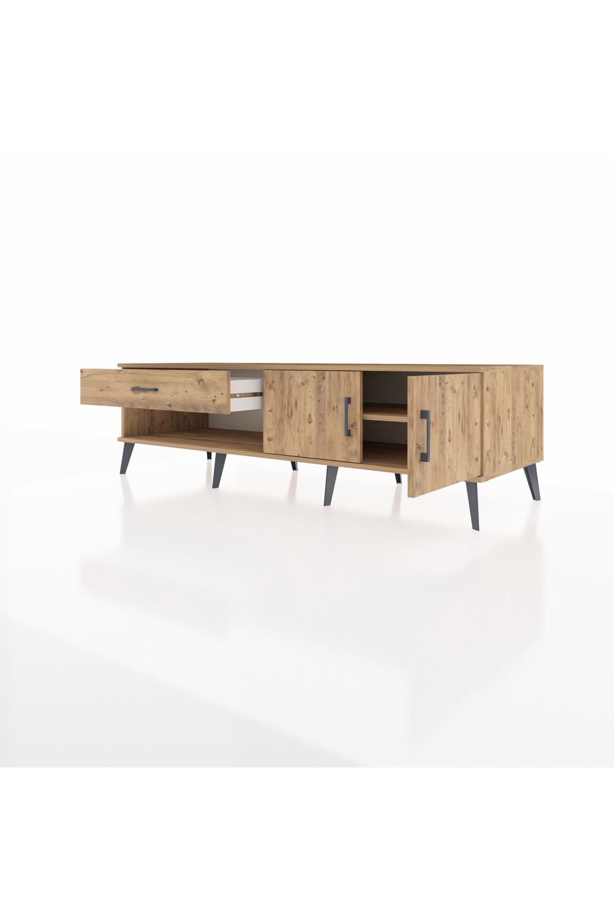 Kronos TV Ünitesi Tek Raflı Tek Çekmeceli 2 Kapaklı 176x59x51 Çam-Çam/Çam