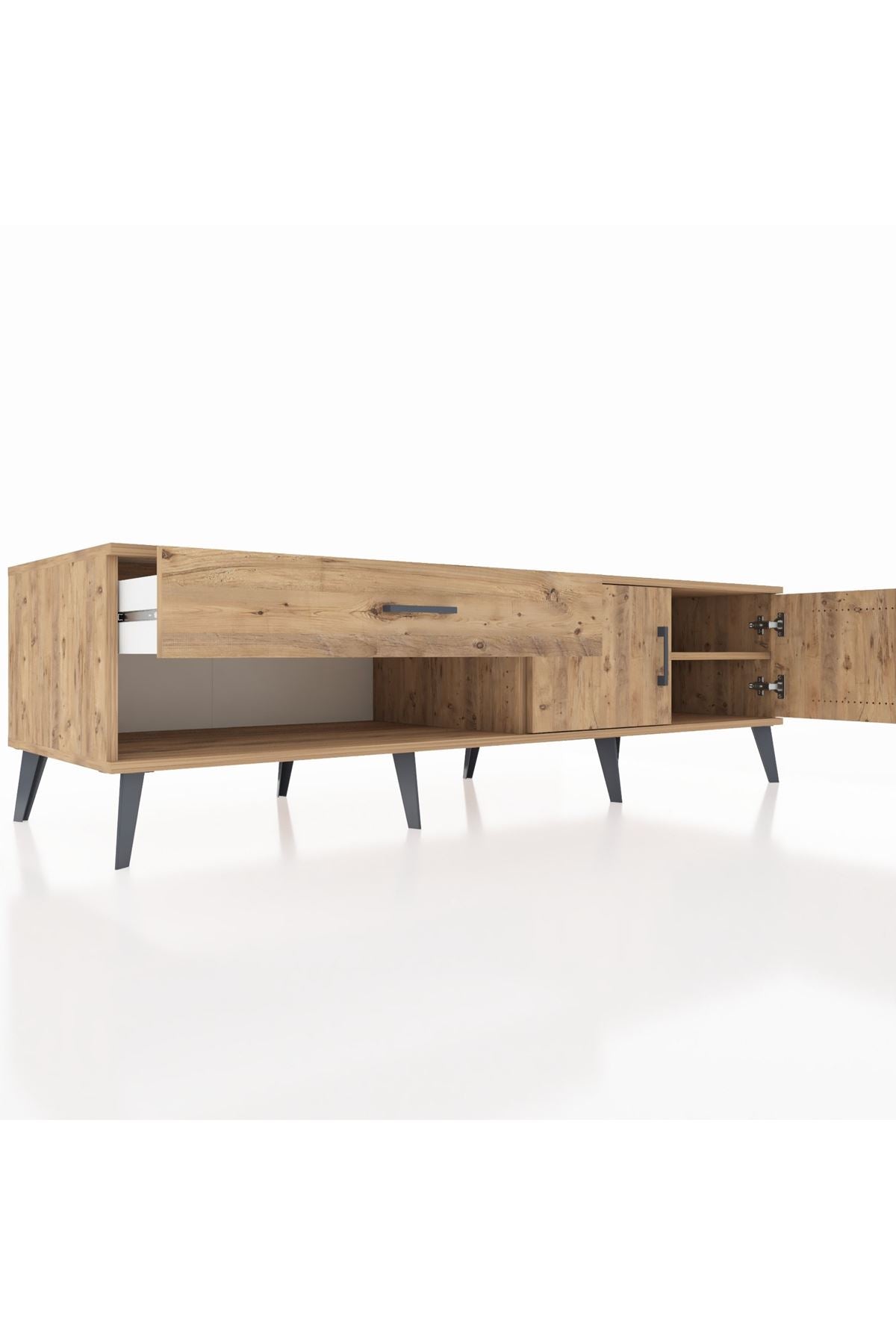 Kronos TV Ünitesi Tek Raflı Tek Çekmeceli 2 Kapaklı 176x59x51 Çam-Çam/Çam