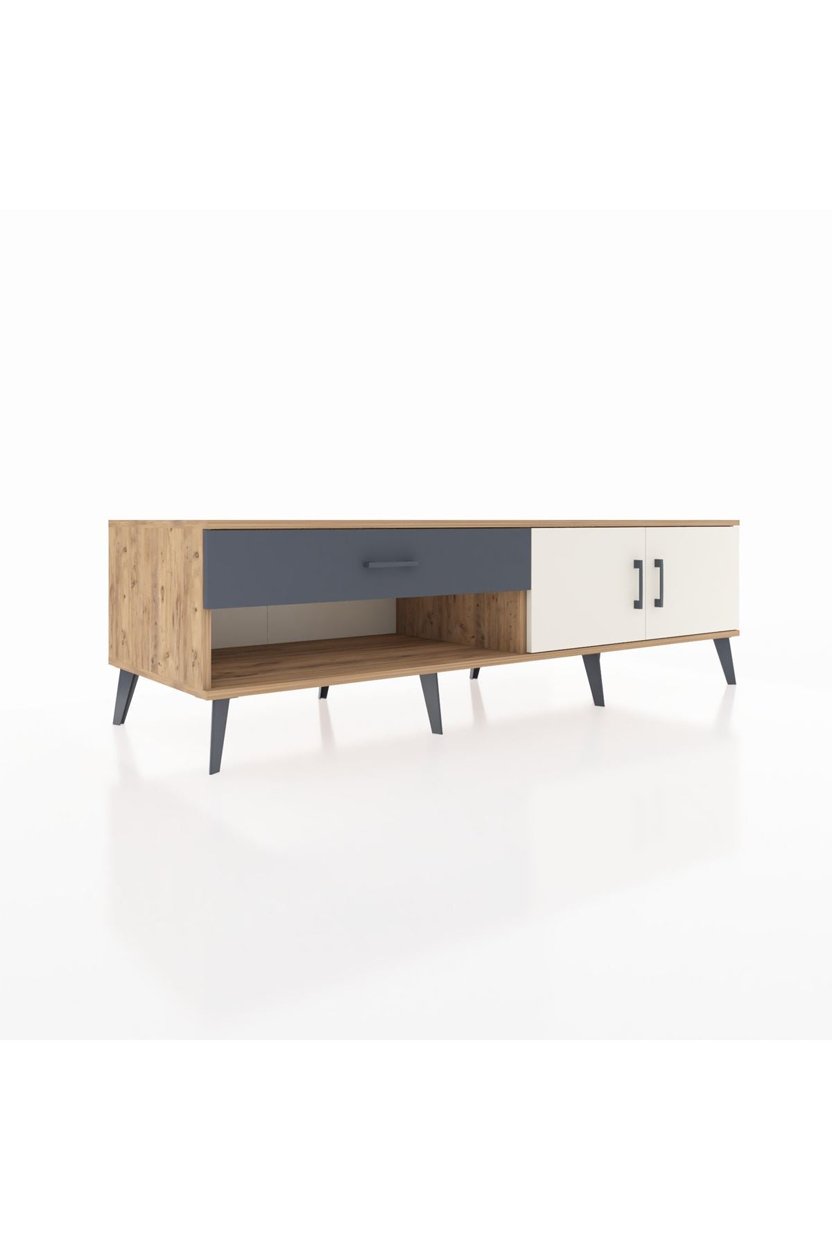 Kronos TV Ünitesi Tek Raflı Tek Çekmeceli 2 Kapaklı 176x59x51 Çam-Aytaşı/Antrasit