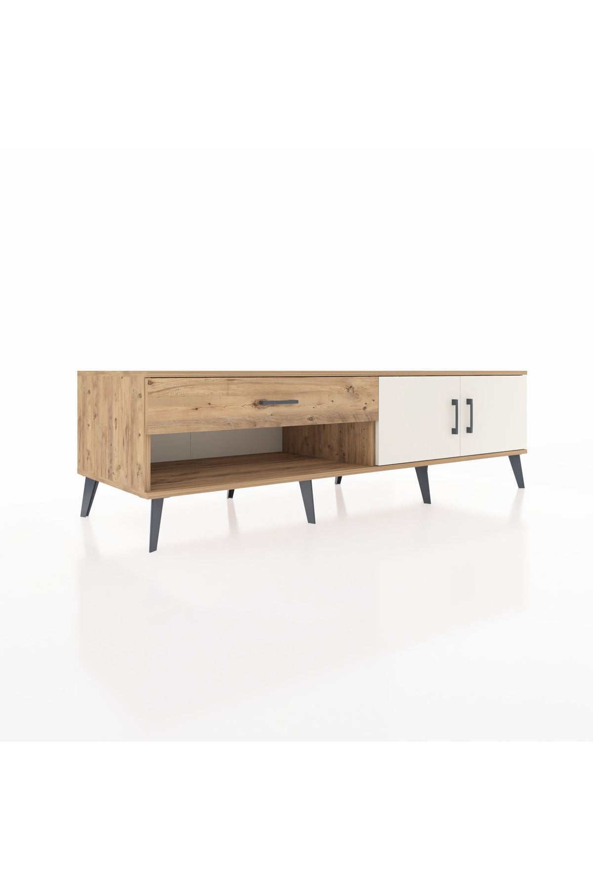 Kronos TV Ünitesi Tek Raflı Tek Çekmeceli 2 Kapaklı 176x59x51 Çam-Aytaşı/Çam