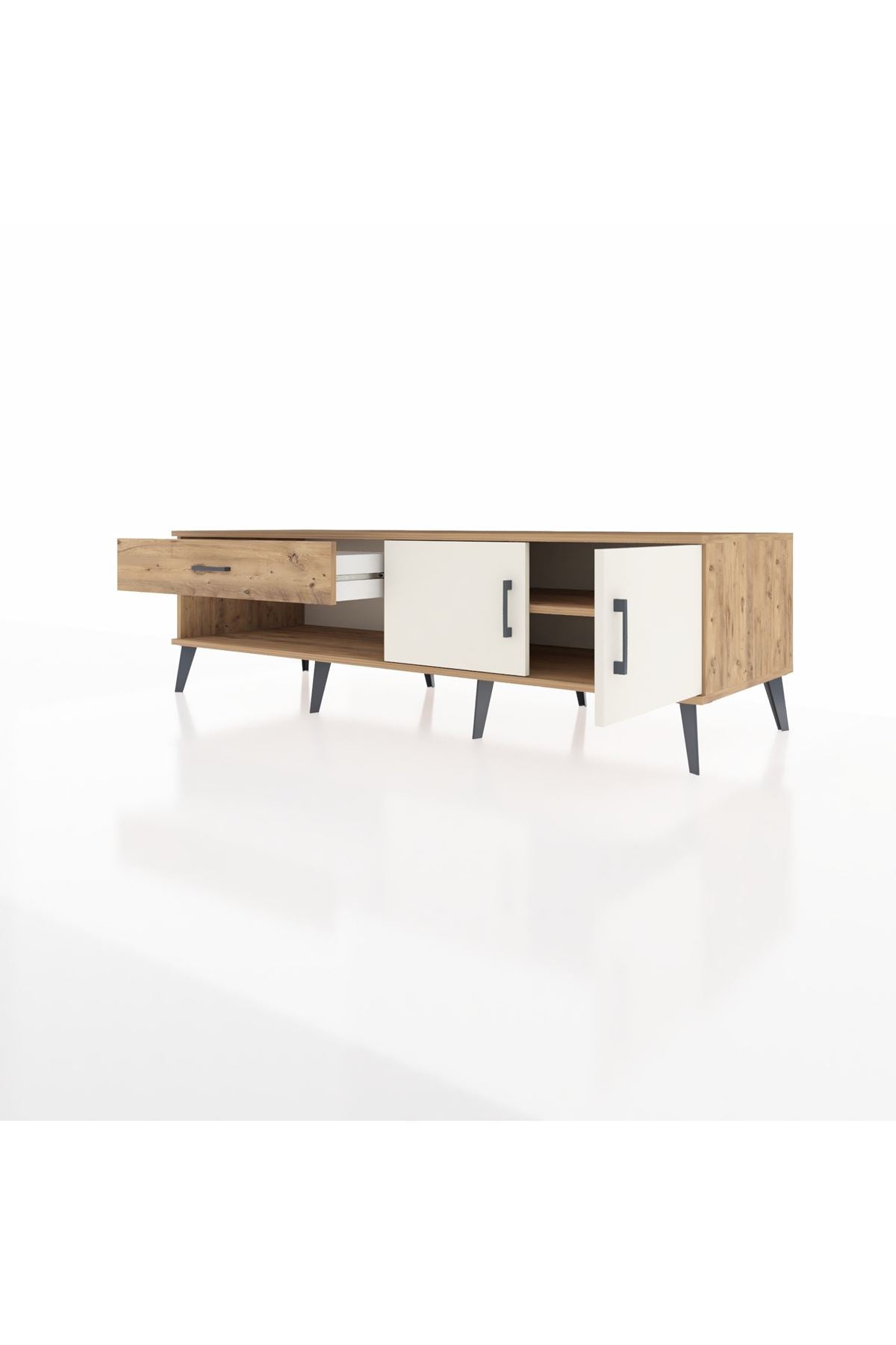 Kronos TV Ünitesi Tek Raflı Tek Çekmeceli 2 Kapaklı 176x59x51 Çam-Aytaşı/Çam