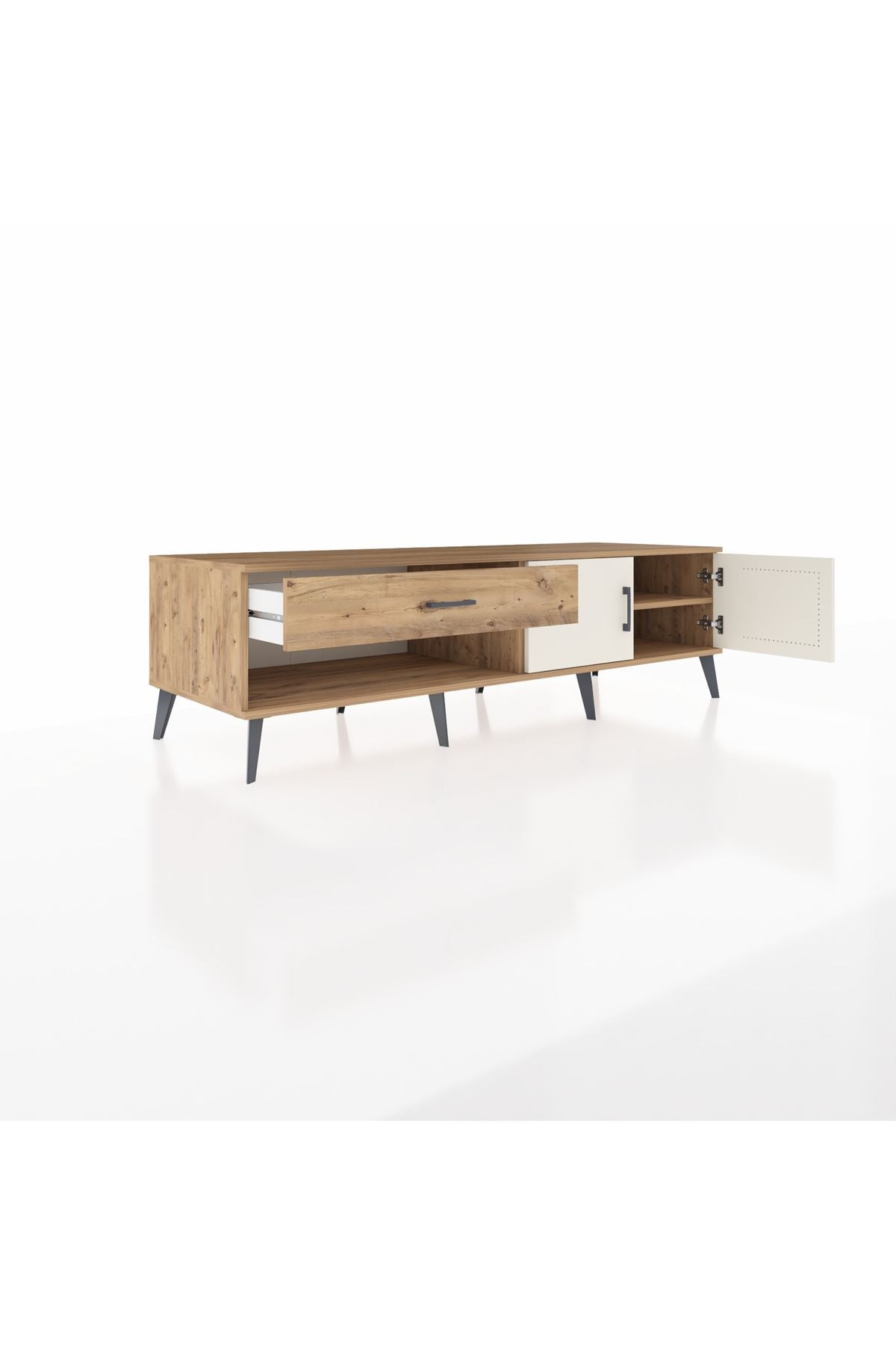 Kronos TV Ünitesi Tek Raflı Tek Çekmeceli 2 Kapaklı 176x59x51 Çam-Aytaşı/Çam