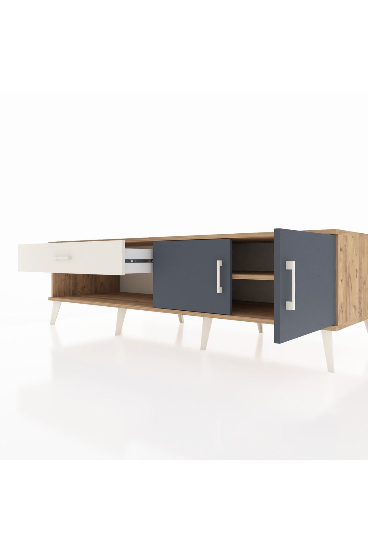 Kronos TV Ünitesi Tek Raflı Tek Çekmeceli 2 Kapaklı 176x59x51 Çam-Antrasit/Aytaşı