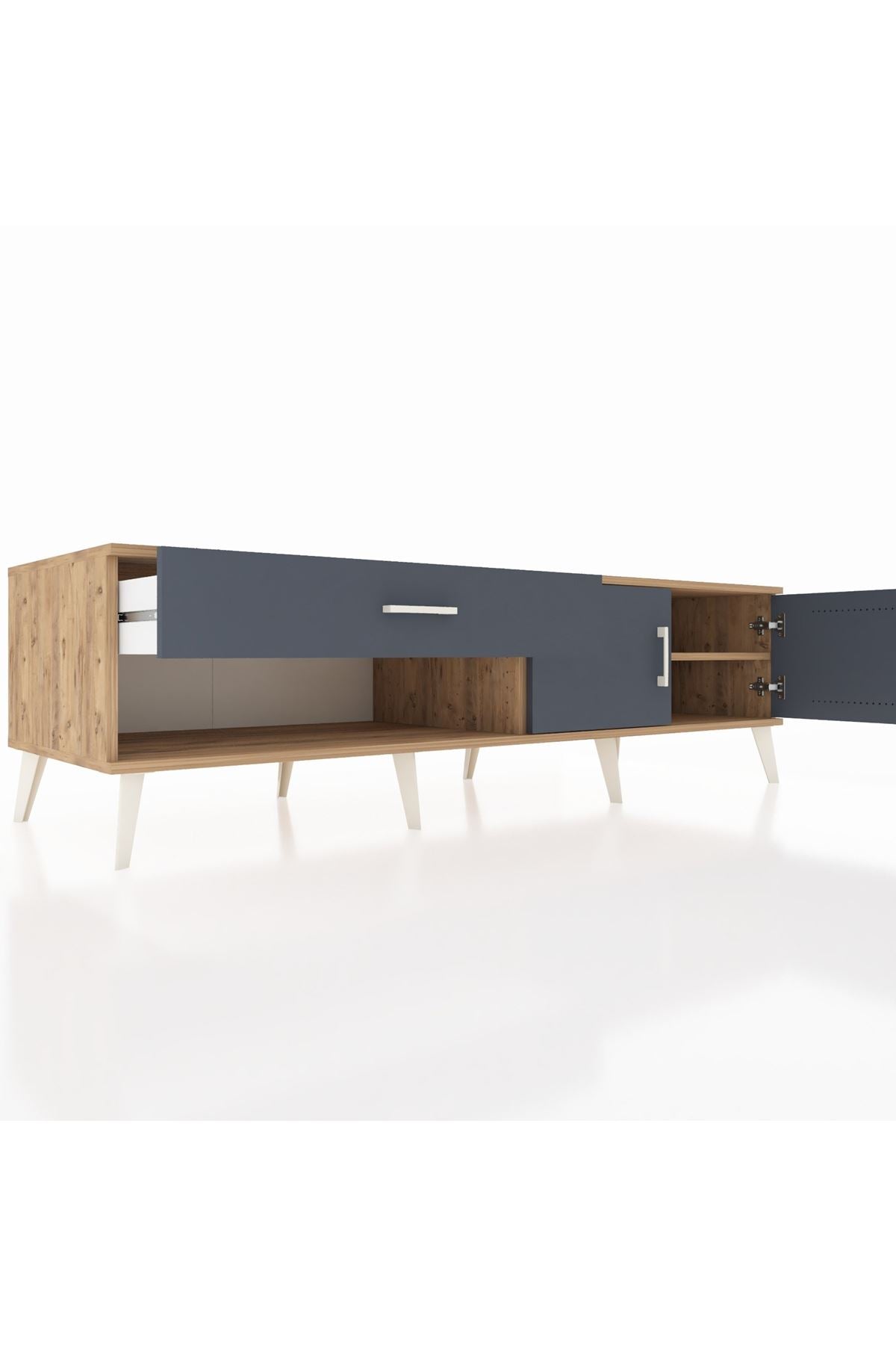 Kronos TV Ünitesi Tek Raflı Tek Çekmeceli 2 Kapaklı 176x59x51 Çam-Antrasit/Antrasit