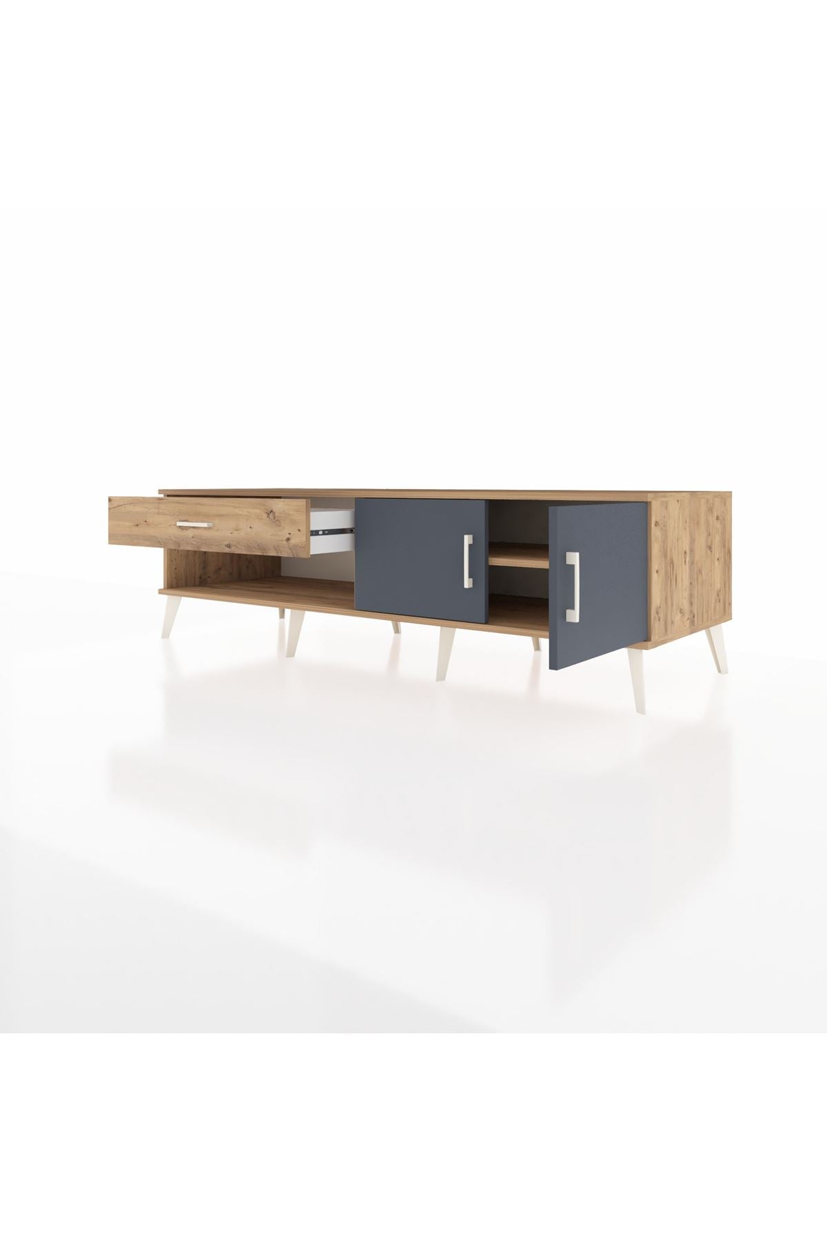 Kronos TV Ünitesi Tek Raflı Tek Çekmeceli 2 Kapaklı 176x59x51 Çam-Antrasit/Çam