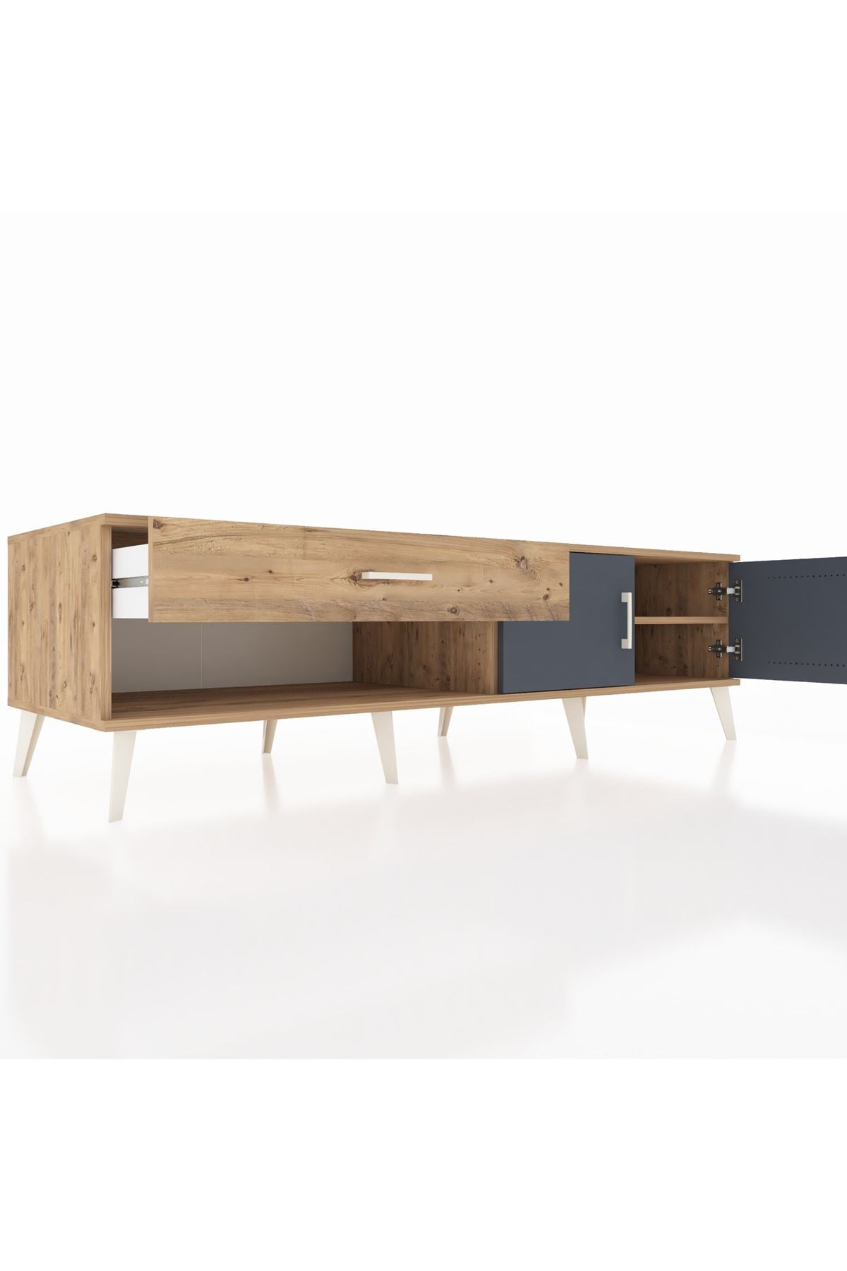 Kronos TV Ünitesi Tek Raflı Tek Çekmeceli 2 Kapaklı 176x59x51 Çam-Antrasit/Çam