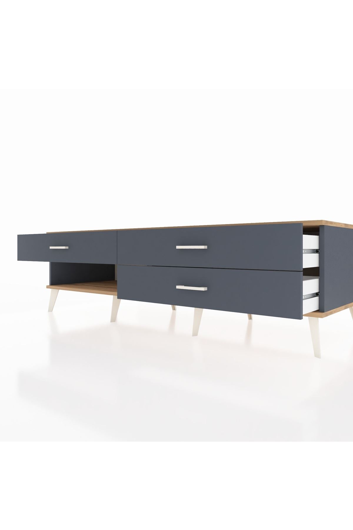 Kronos TV Ünitesi 3 Çekmeceli  176x59x51 Antrasit-Çam/Antrasit