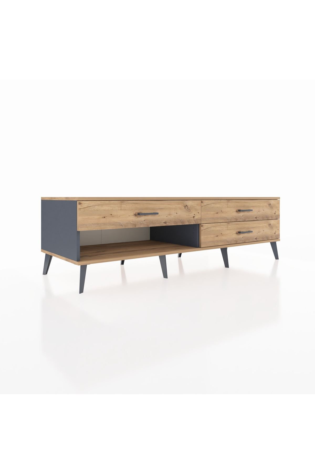 Kronos TV Ünitesi 3 Çekmeceli  176x59x51 Antrasit-Çam/Çam