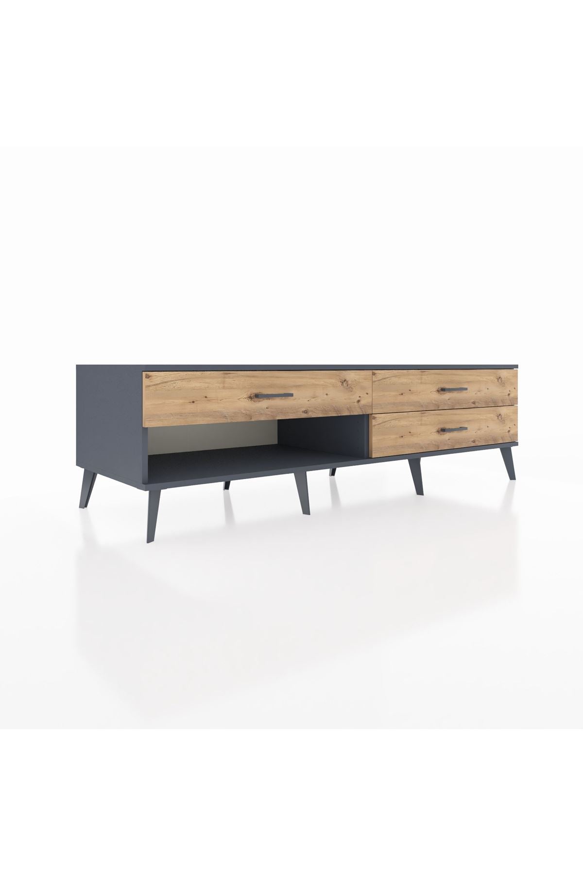 Kronos TV Ünitesi 3 Çekmeceli  176x59x51 Antrasit-Antrasit/Çam