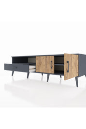 Kronos TV Ünitesi 2 Raflı Tek Çekmeceli 2 Kapaklı 176x59x51 Antrasit-Çam/Antrasit